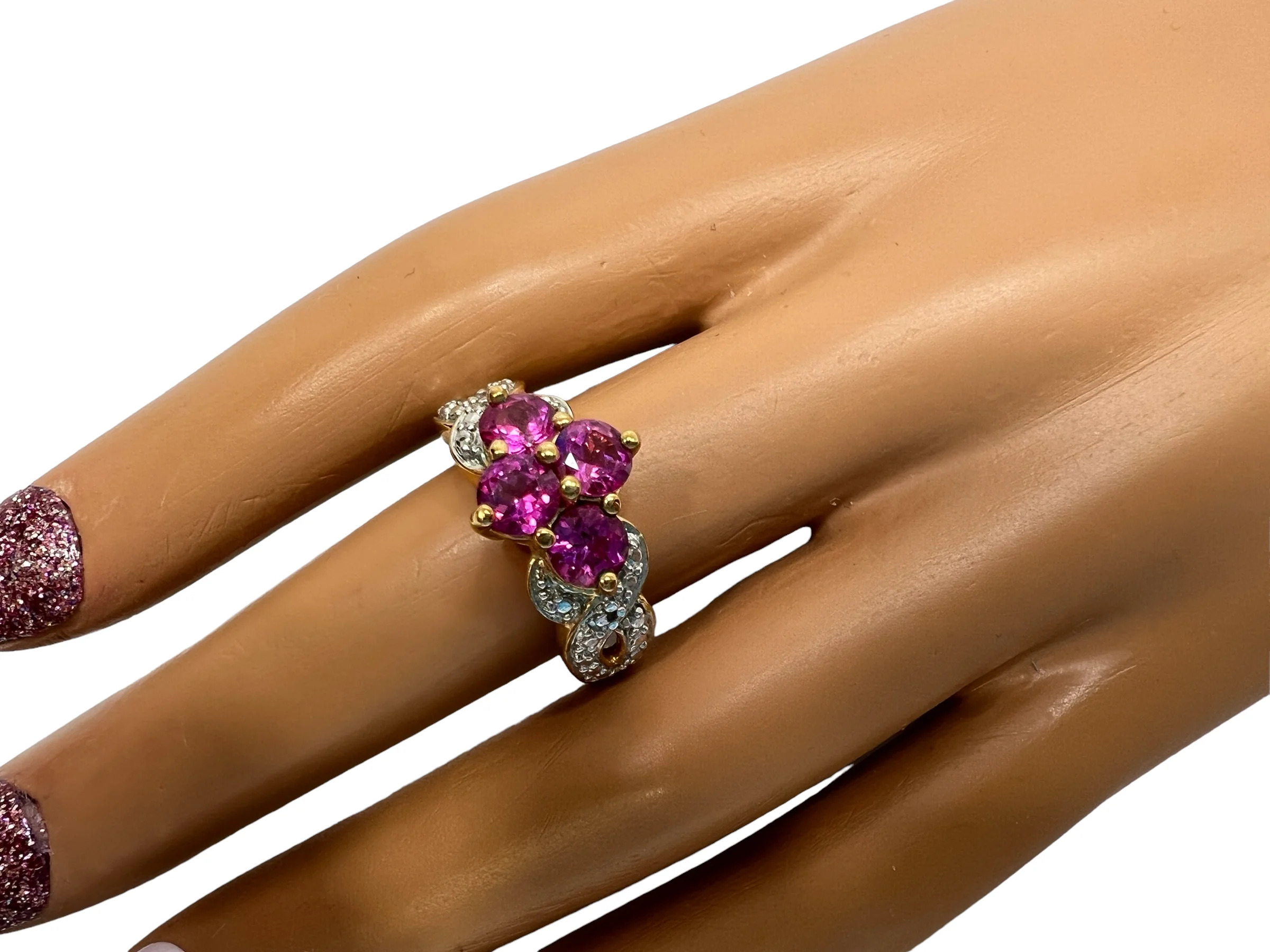 80s Cluster Ring Gold Vermeil Sterling Pink Czs Sz 9 By Ross Simons - Image 6