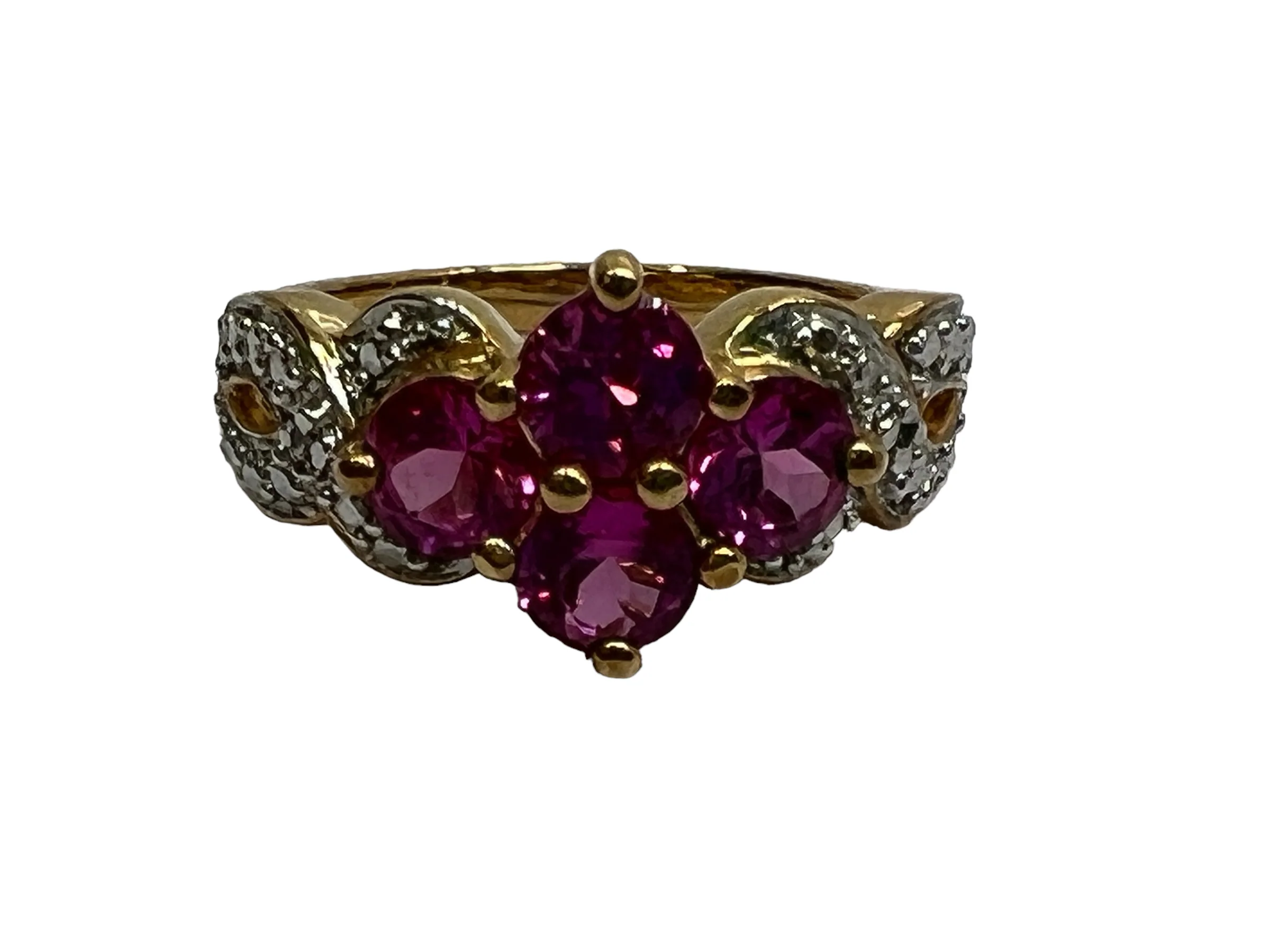 80s Cluster Ring Gold Vermeil Sterling Pink Czs Sz 9 By Ross Simons - Image 9