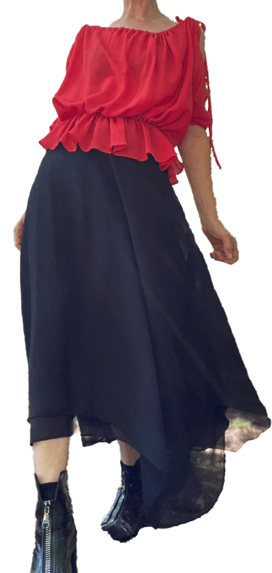 80s Cold Shoulder Two Piece Georgette Skirt Set By Stephen Burrows