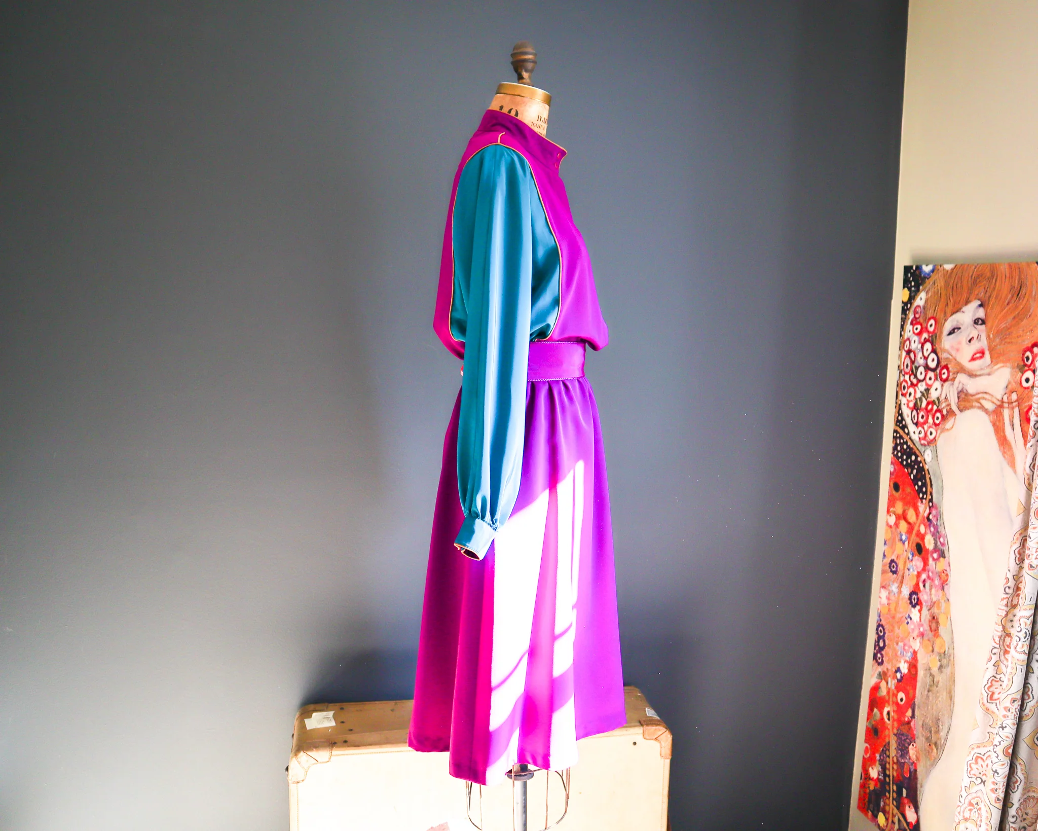 80s Colorblock Long Sleeve Dress By Sasson - Image 3
