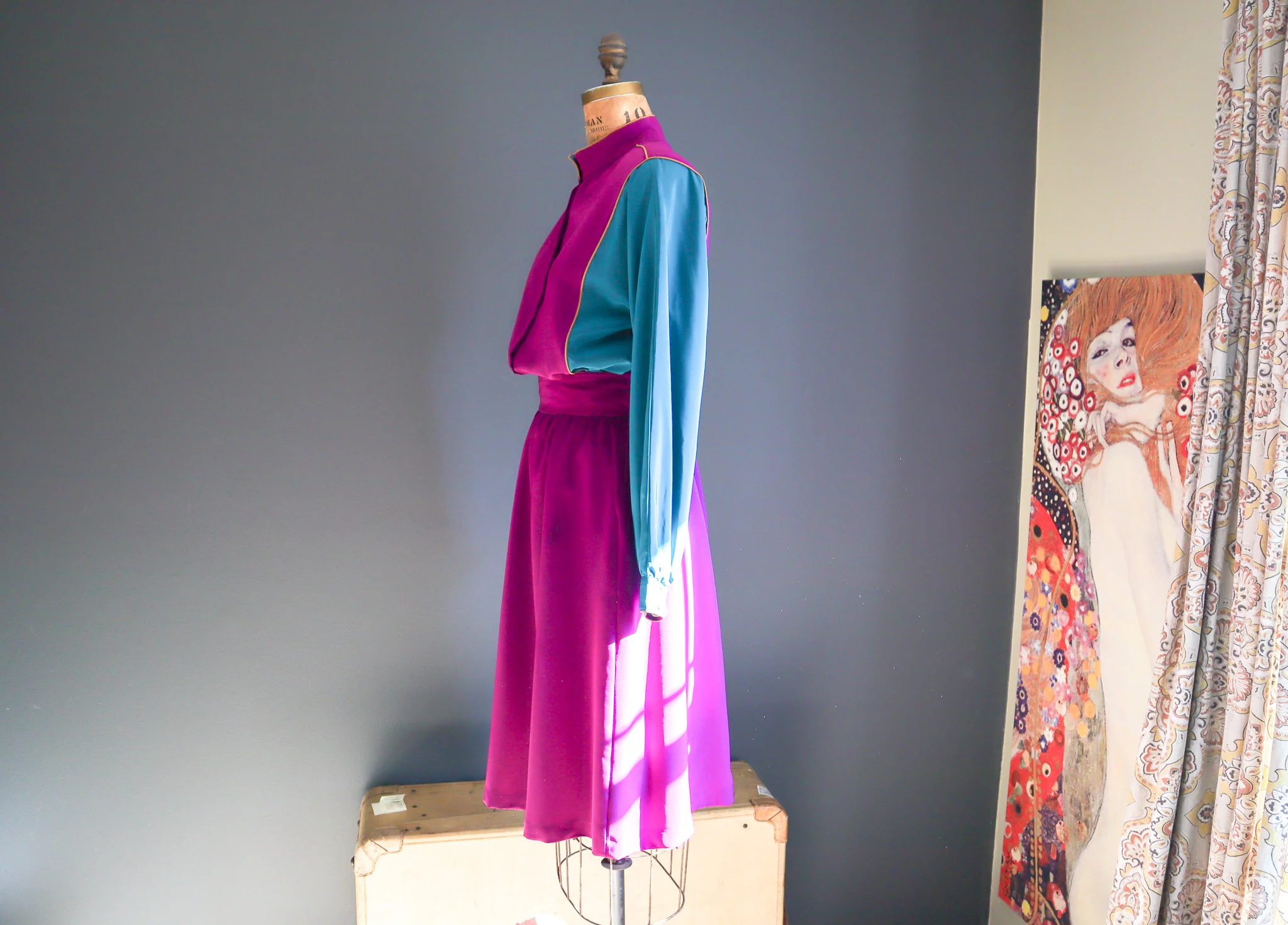 80s Colorblock Long Sleeve Dress By Sasson - Image 4
