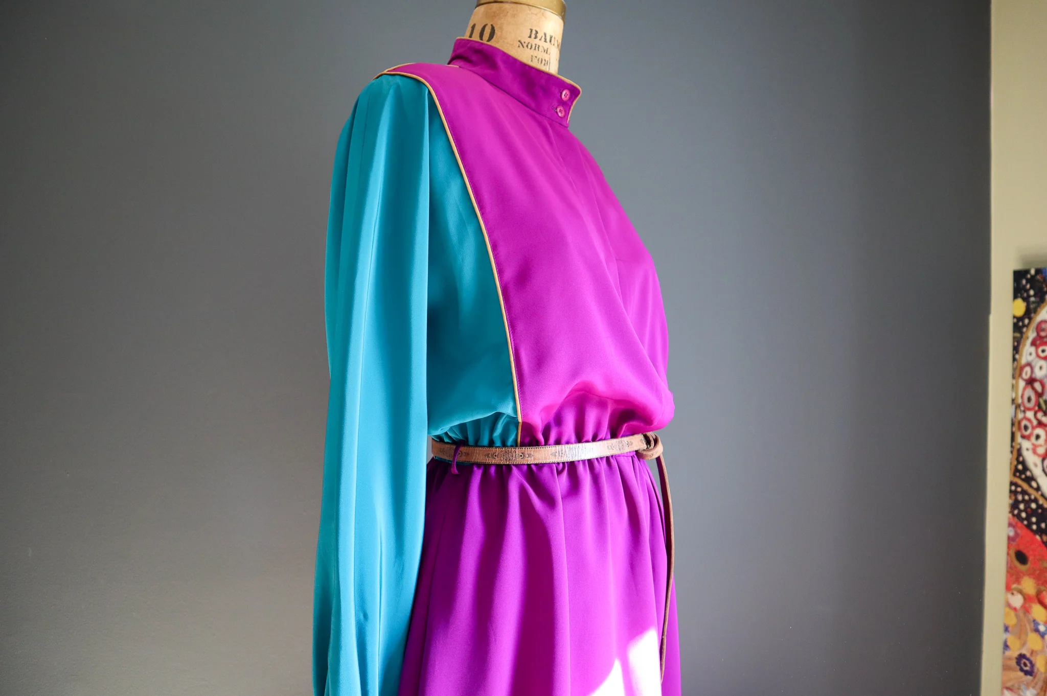 80s Colorblock Long Sleeve Dress By Sasson - Image 9