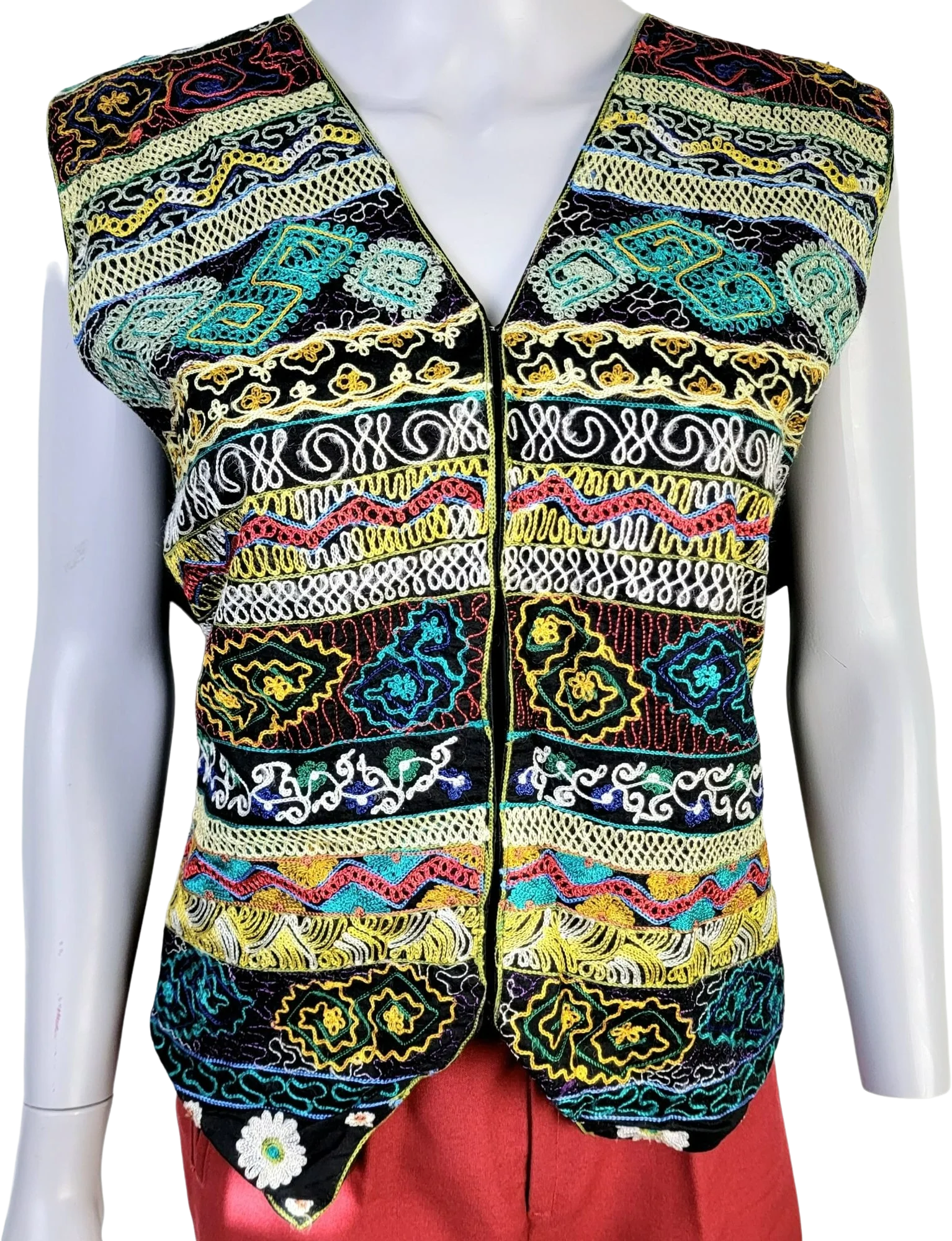 80s Colorful Embroidered Vest Jacket Top Women Large L By Sunbelt