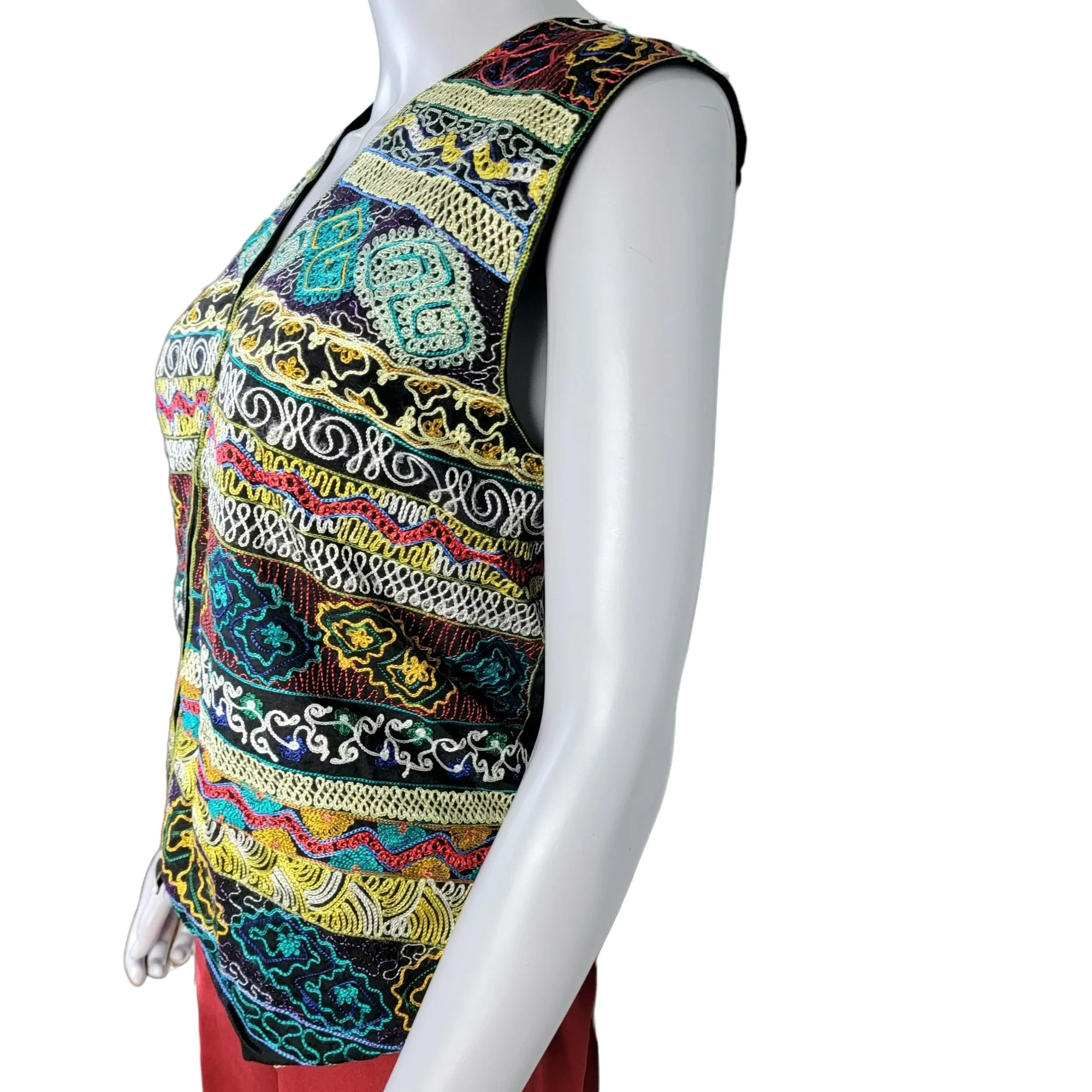 80s Colorful Embroidered Vest Jacket Top Women Large L By Sunbelt - Image 4