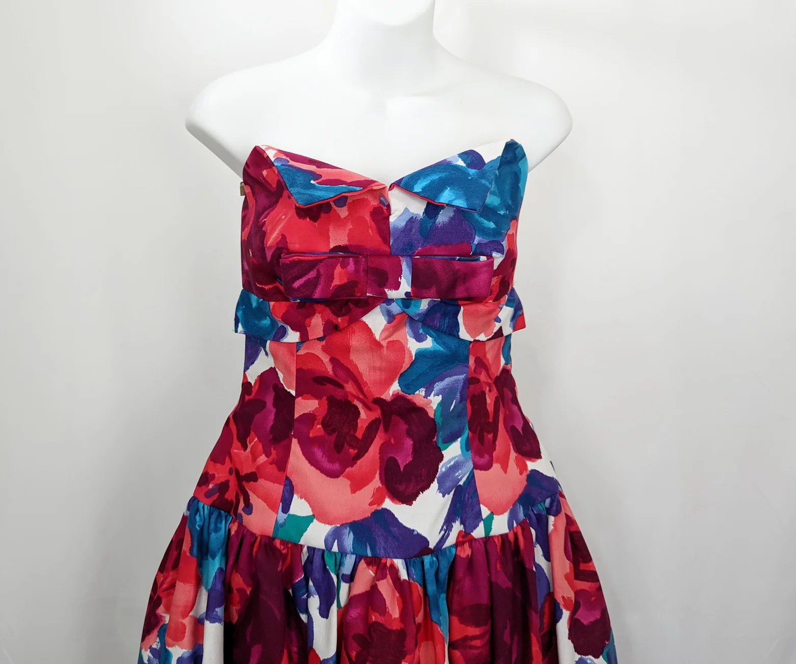 80s Colorful Floral Print Strapless Dress By Patty O'neill - Image 3