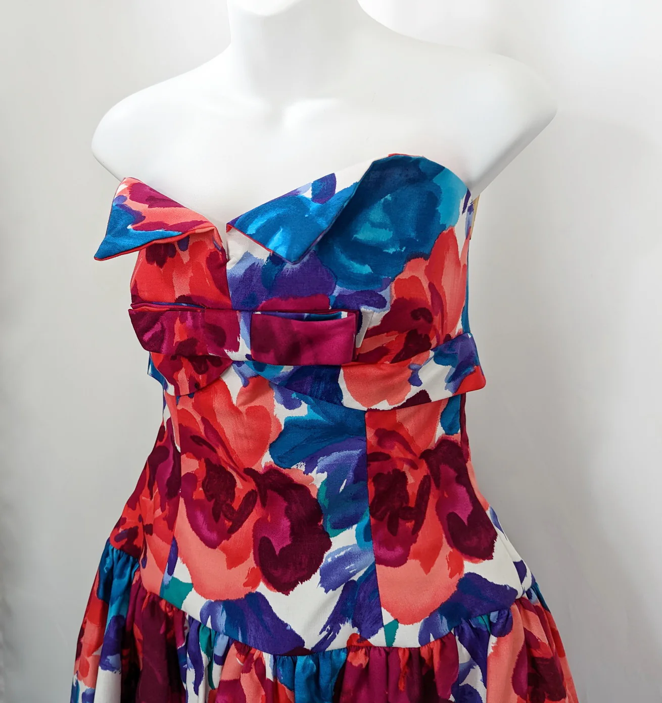 80s Colorful Floral Print Strapless Dress By Patty O'neill - Image 5