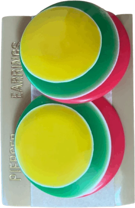 80s Colorful Pink Green Yellow Round Earrings