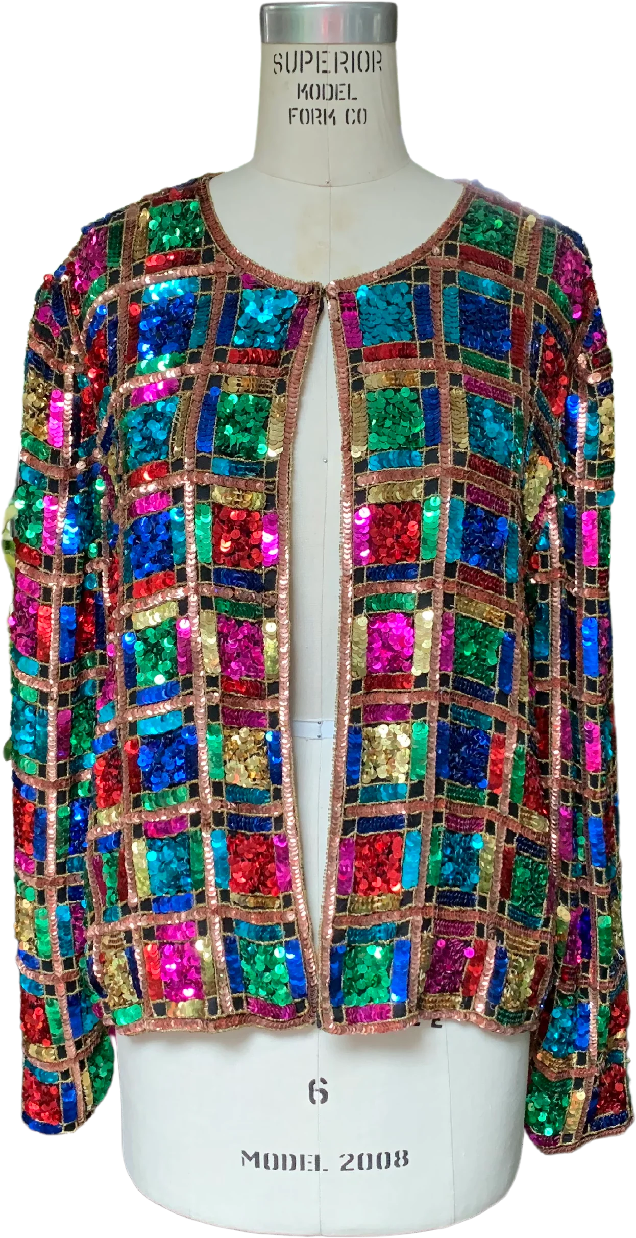 80s Colorful Sequin And Bead Over Silk Evening Jacket By Papell Boutique Evening