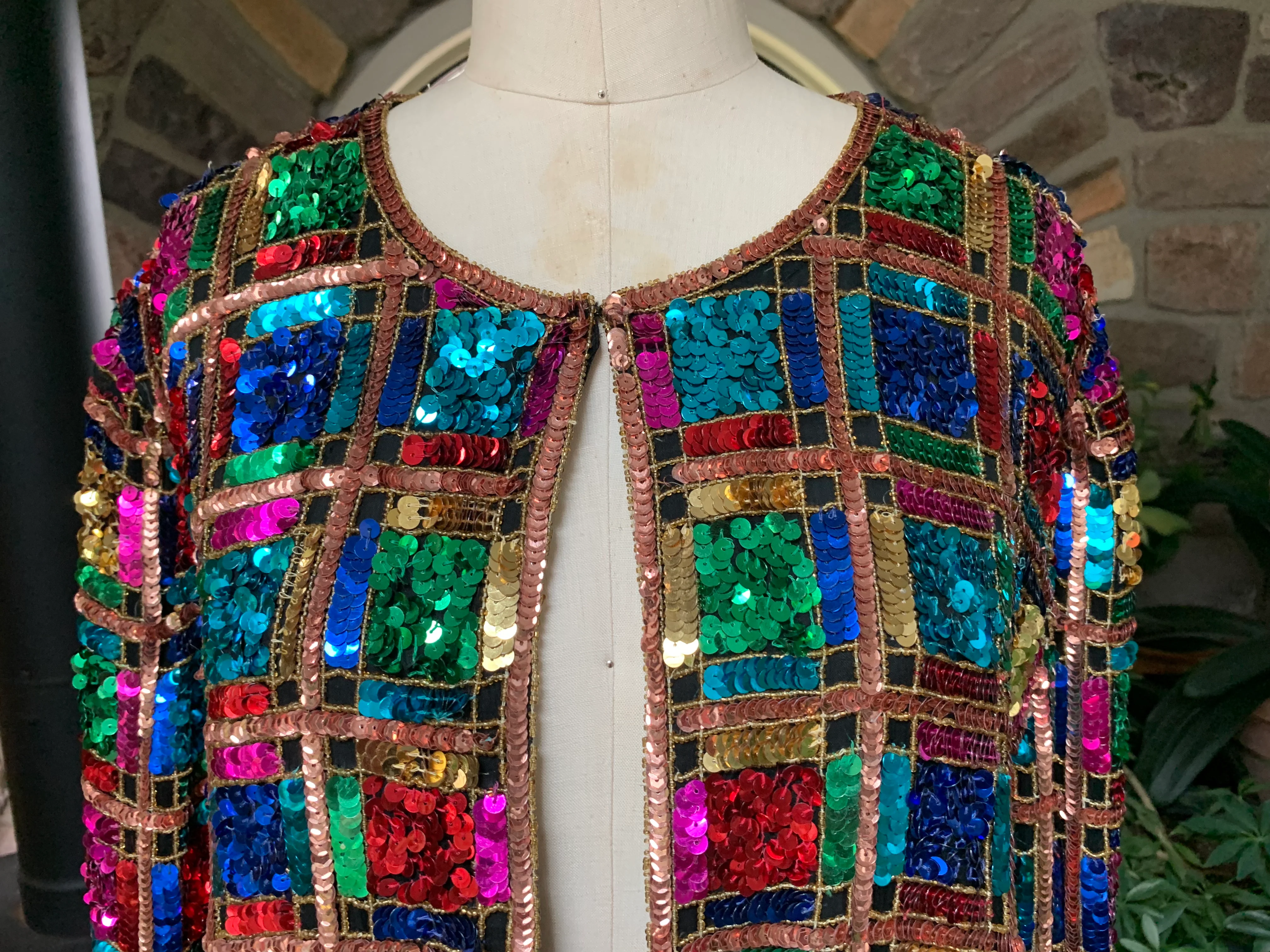 80s Colorful Sequin And Bead Over Silk Evening Jacket By Papell Boutique Evening - Image 3