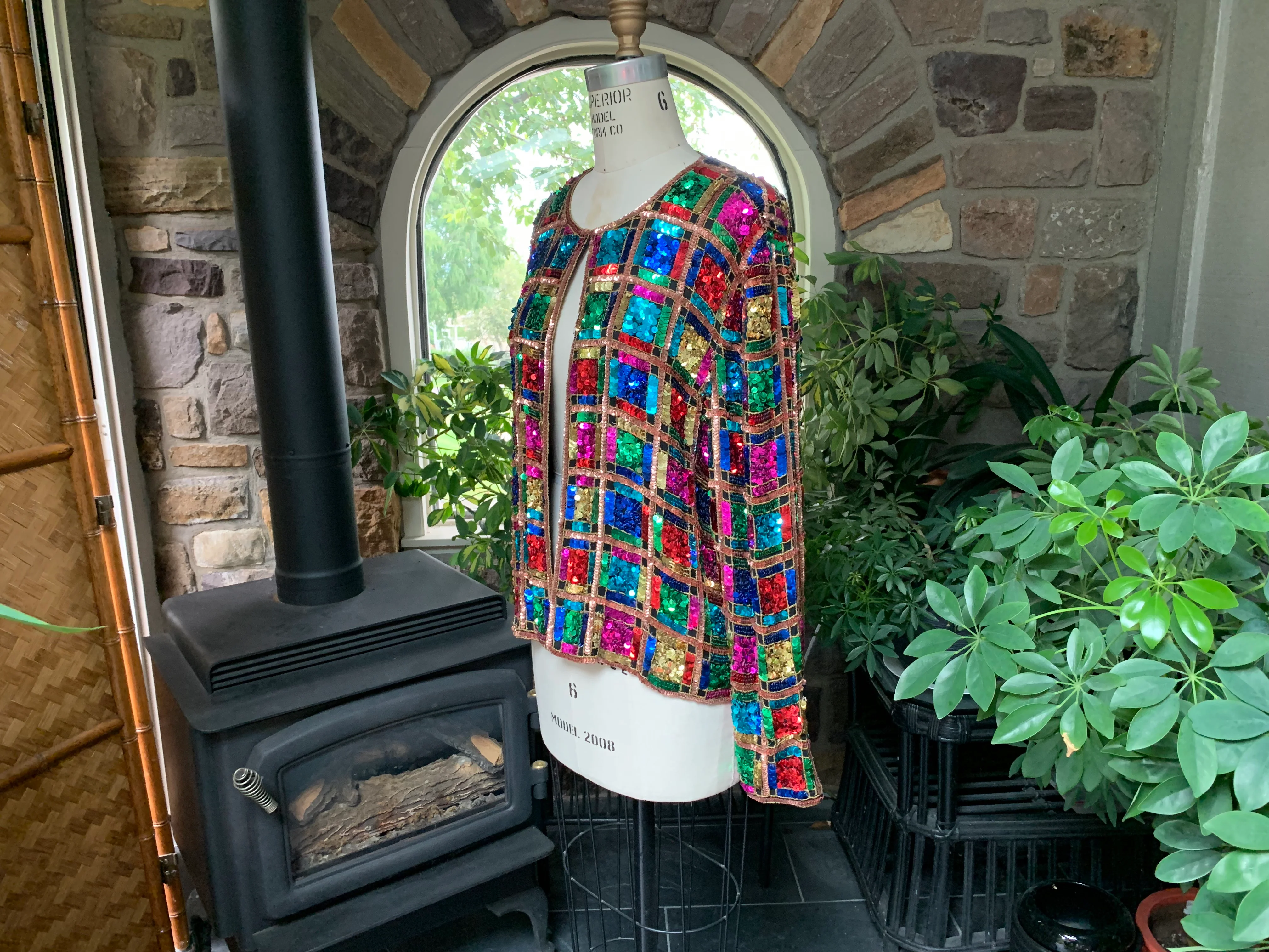 80s Colorful Sequin And Bead Over Silk Evening Jacket By Papell Boutique Evening - Image 4