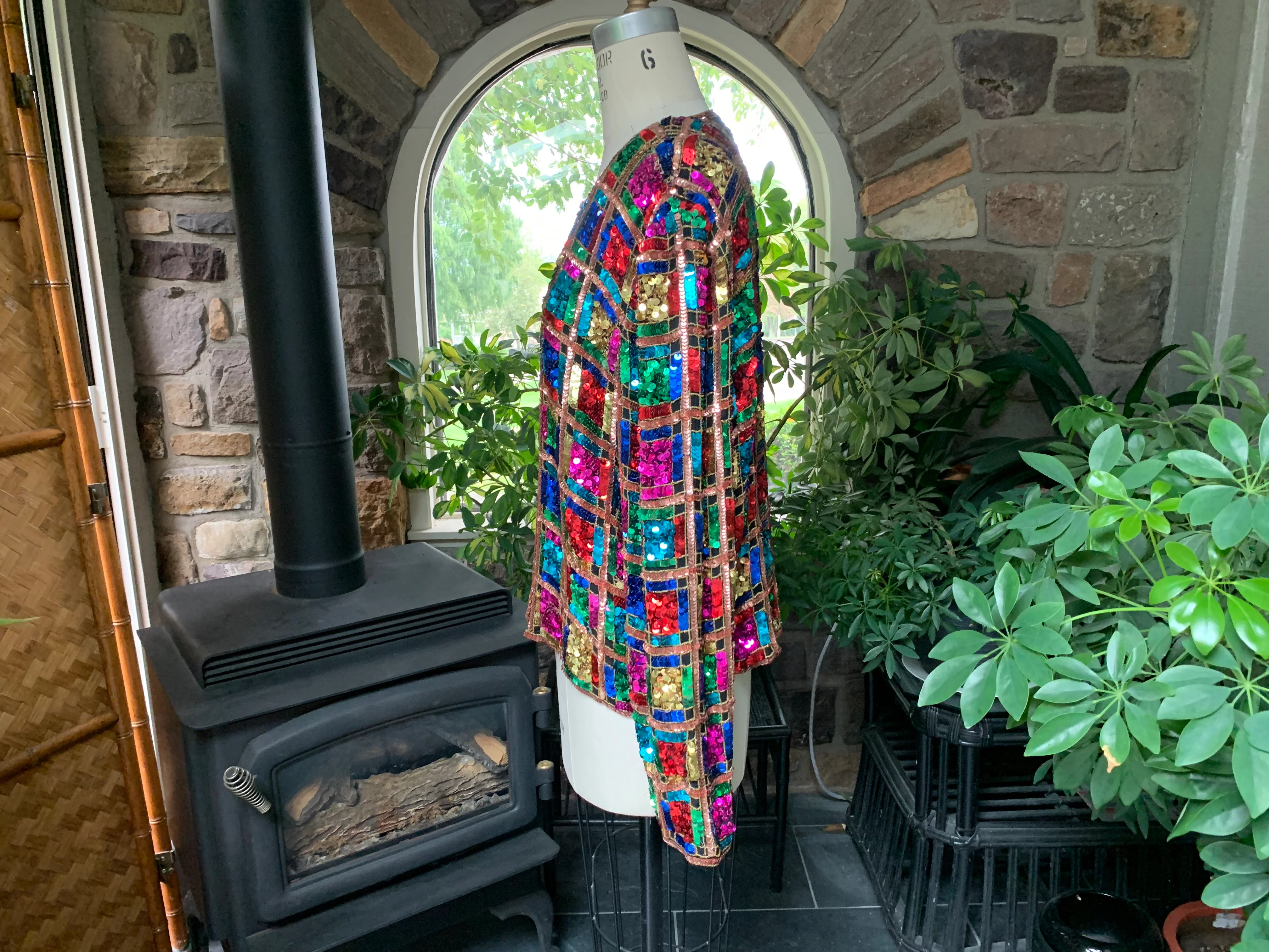 80s Colorful Sequin And Bead Over Silk Evening Jacket By Papell Boutique Evening - Image 5