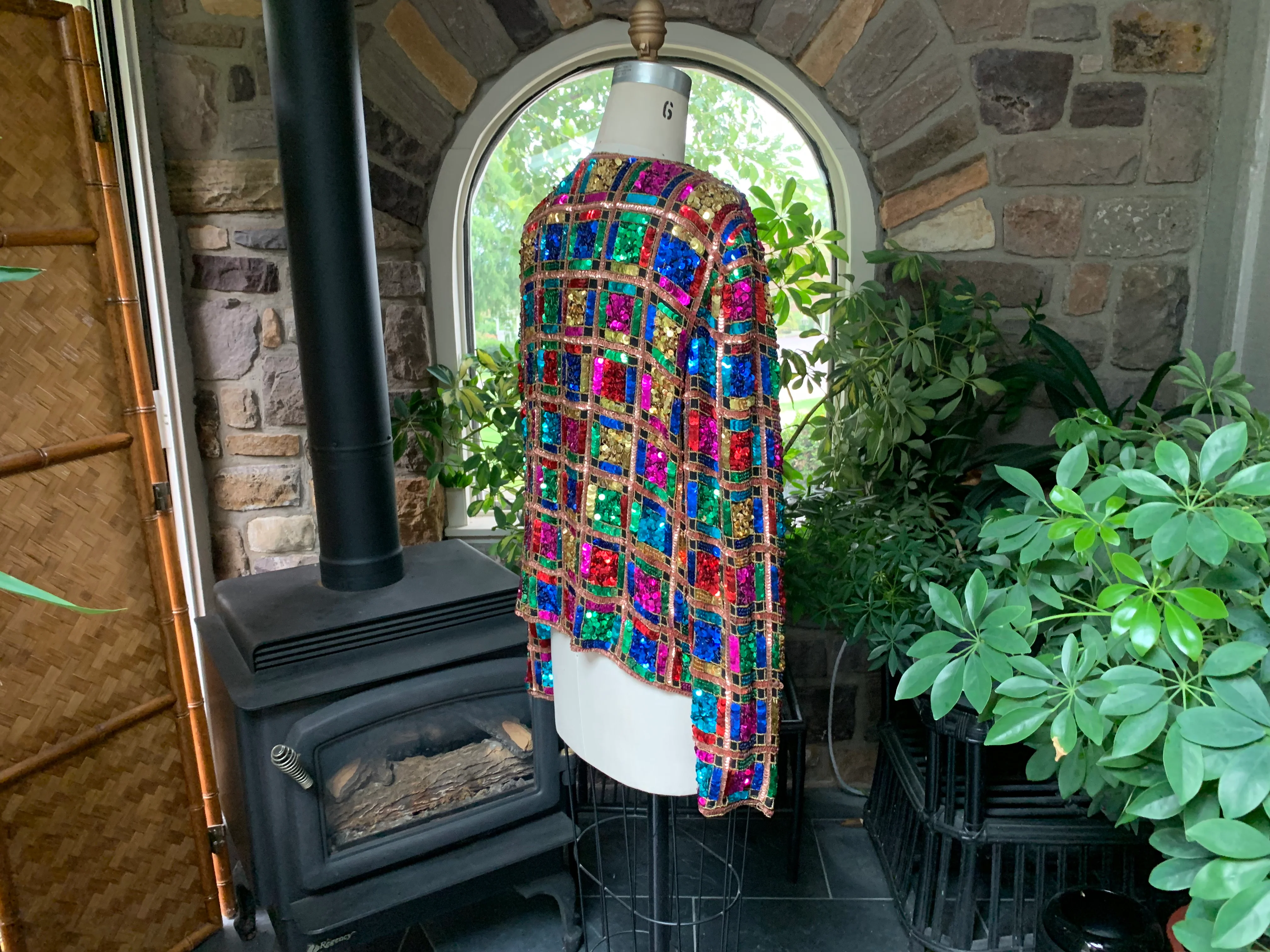 80s Colorful Sequin And Bead Over Silk Evening Jacket By Papell Boutique Evening - Image 7
