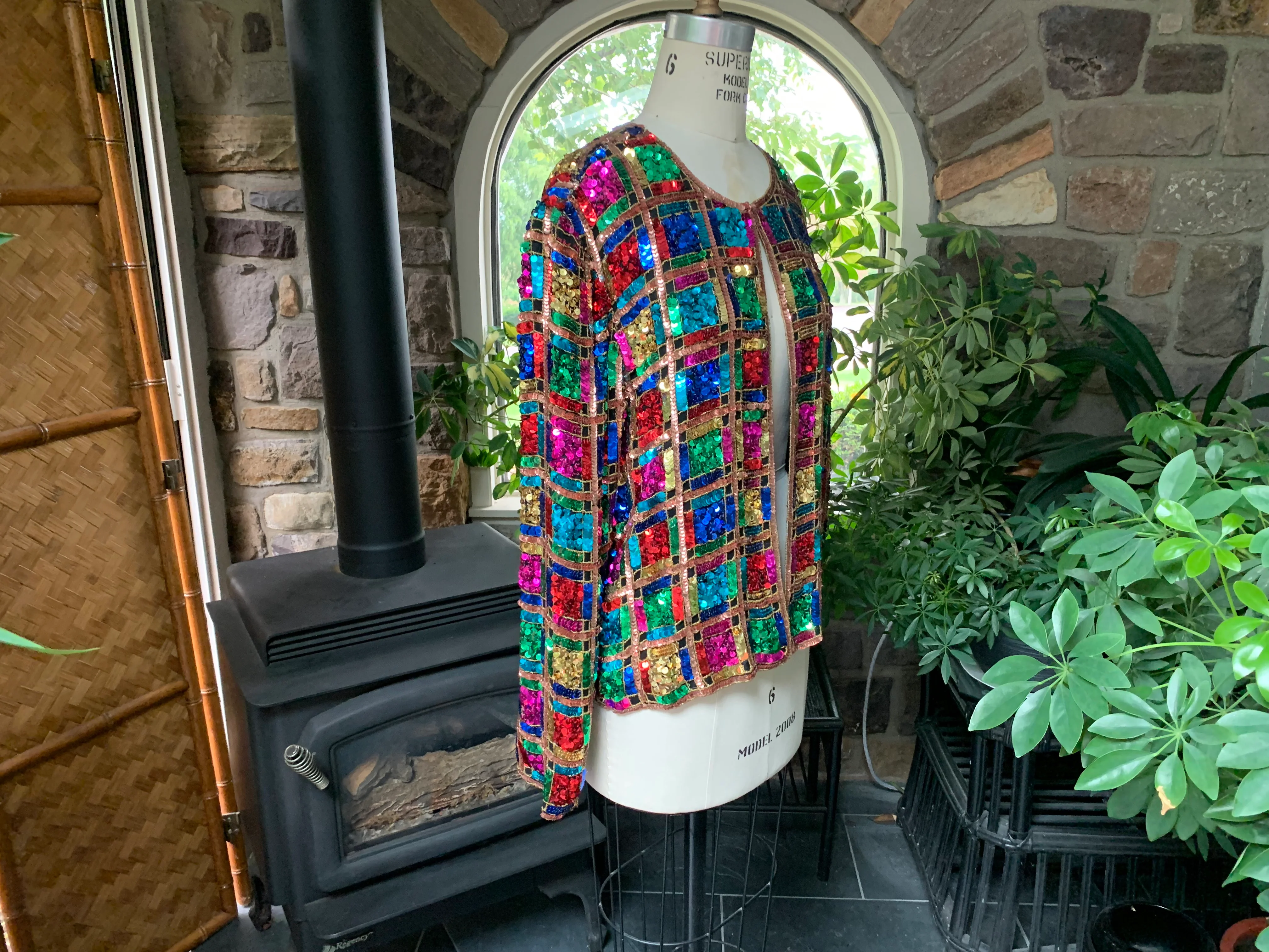 80s Colorful Sequin And Bead Over Silk Evening Jacket By Papell Boutique Evening - Image 9