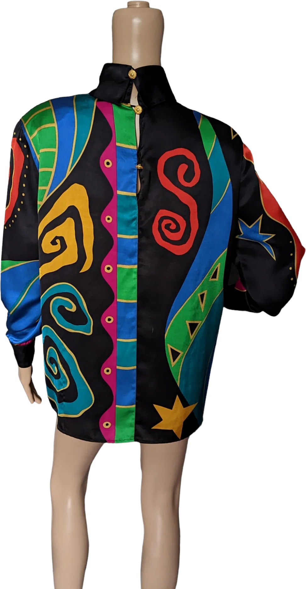 80s Colorful Silk Abstract Pop Art Blouse Size 10 By Louis Feraud - Image 2