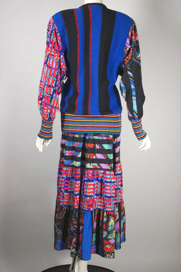80s Colorful Two Piece Dress Sweater Silk Skirt Set By Diane Freis - Image 5