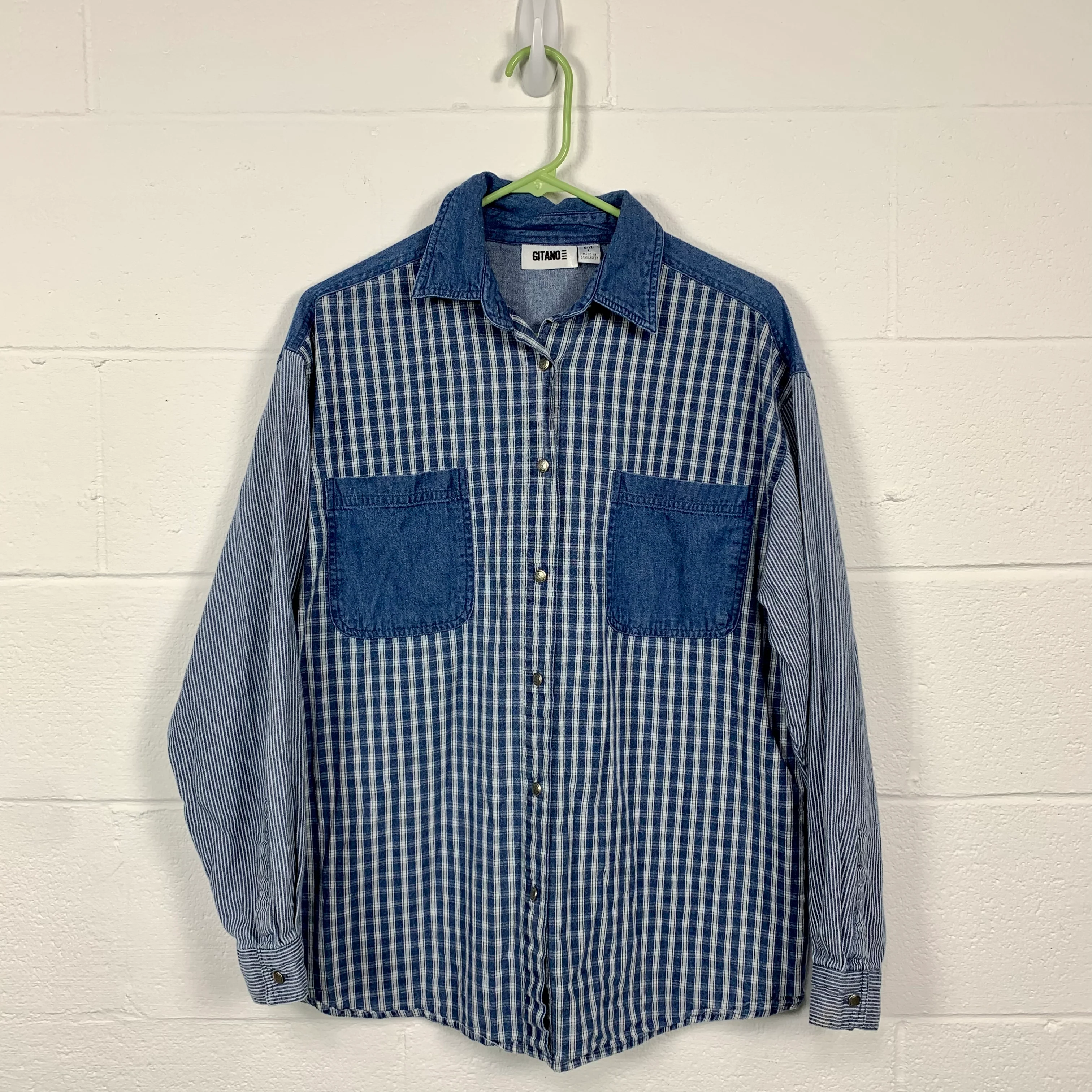 80s Conductor Stripe Plaid Denim Oversized Chore Shirt By Gitano - Image 4