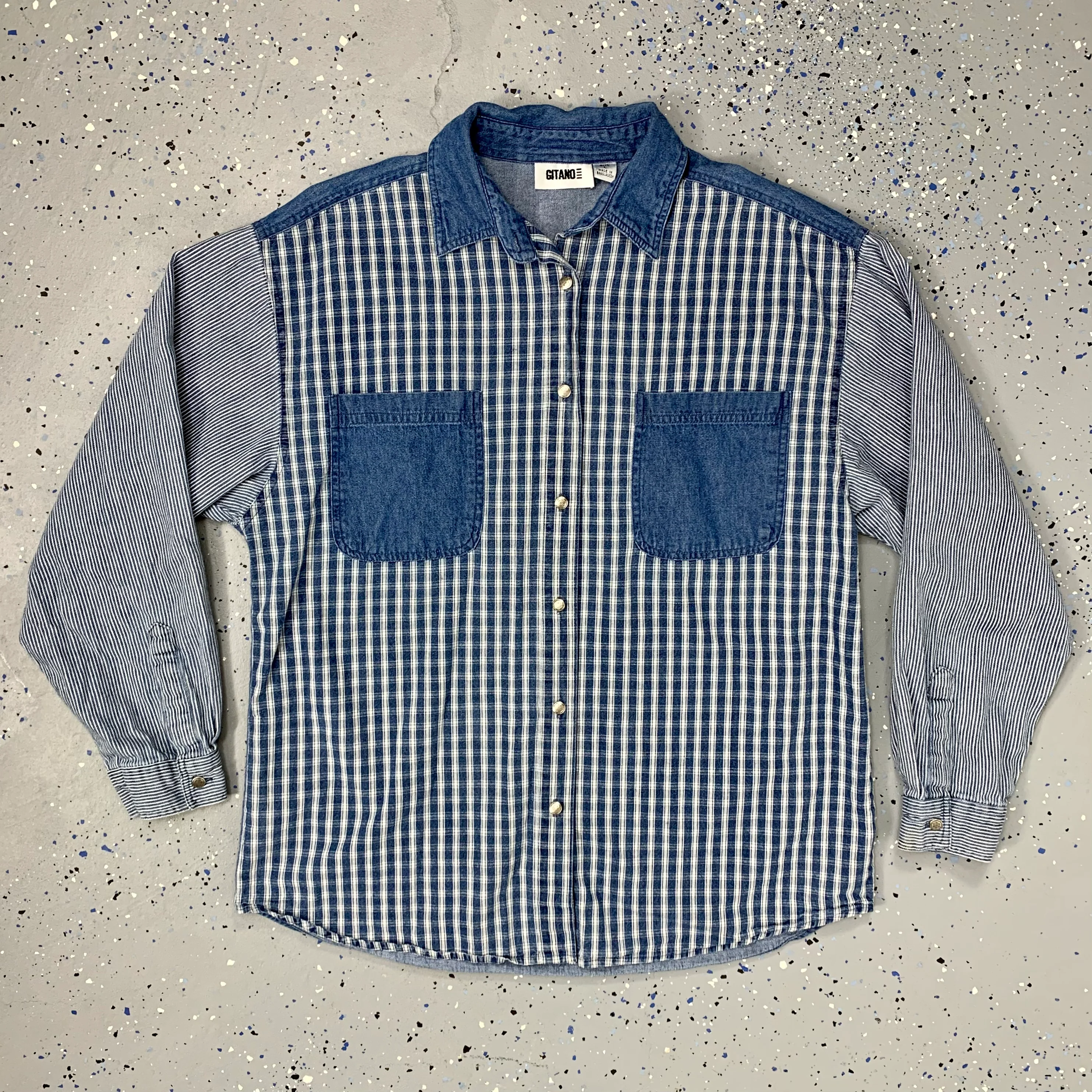 80s Conductor Stripe Plaid Denim Oversized Chore Shirt By Gitano - Image 6