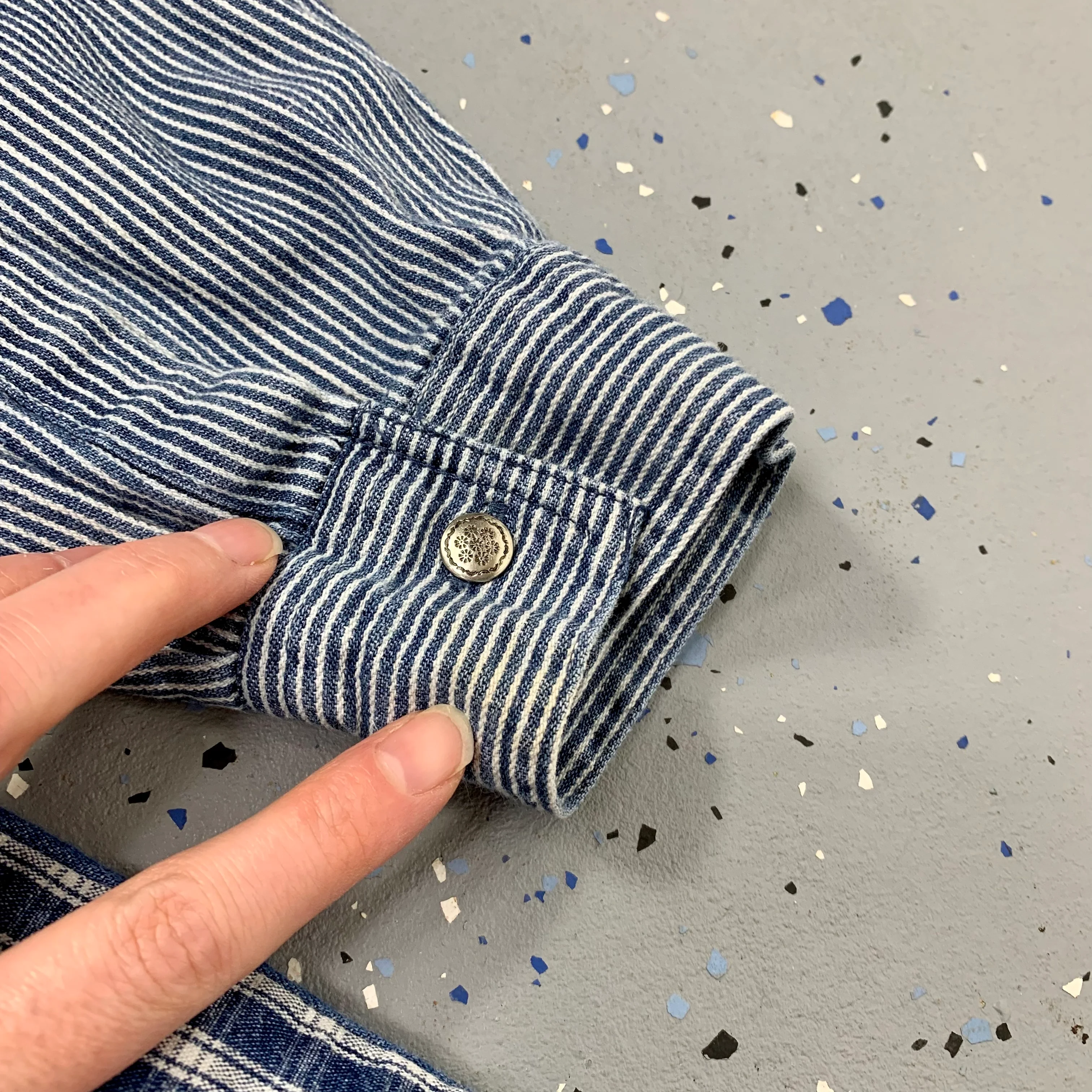80s Conductor Stripe Plaid Denim Oversized Chore Shirt By Gitano - Image 7