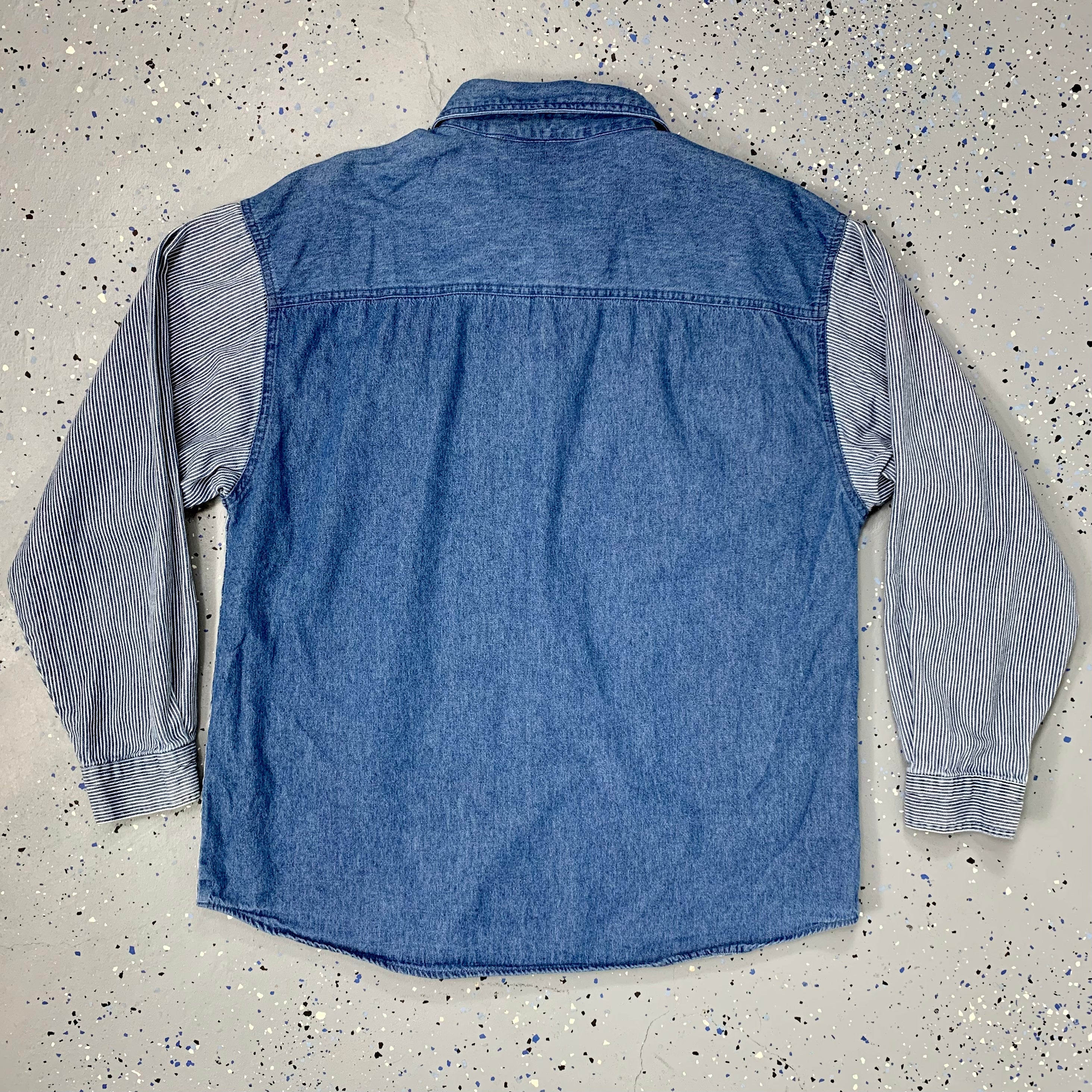 80s Conductor Stripe Plaid Denim Oversized Chore Shirt By Gitano - Image 8