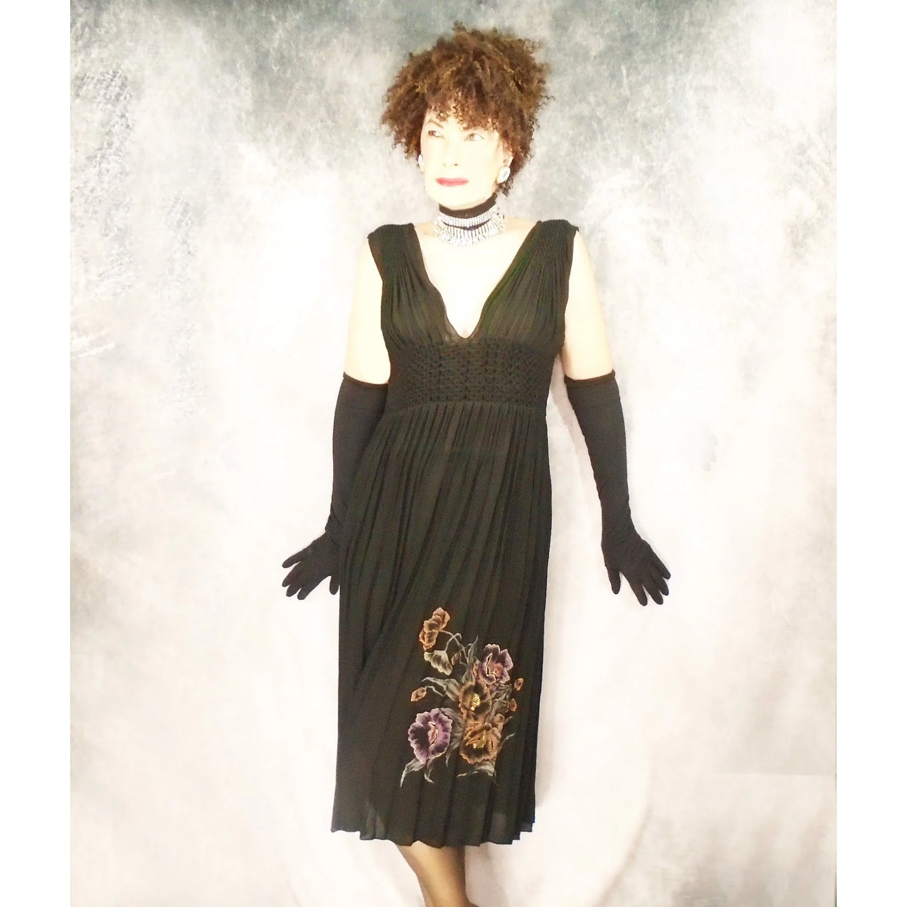 80s Couture Chiffon Cocktail Dress Low Back, Low Cut by Desing Reg D - Image 3