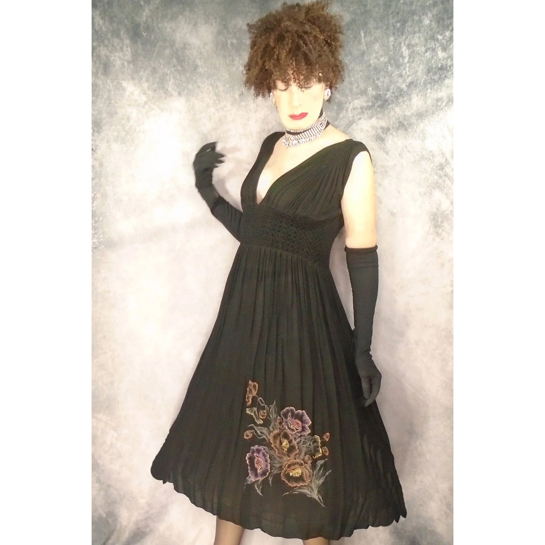 80s Couture Chiffon Cocktail Dress Low Back, Low Cut by Desing Reg D - Image 6