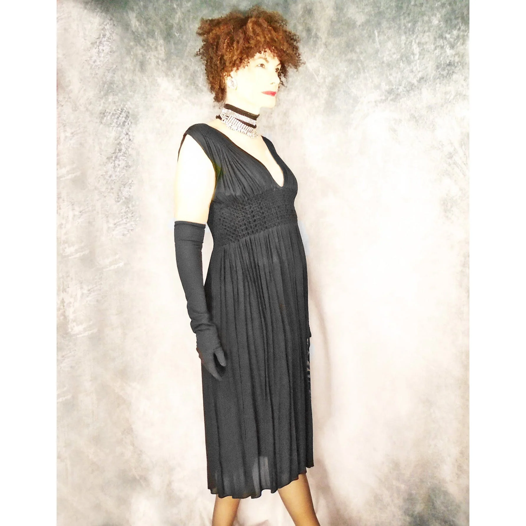 80s Couture Chiffon Cocktail Dress Low Back, Low Cut by Desing Reg D - Image 8
