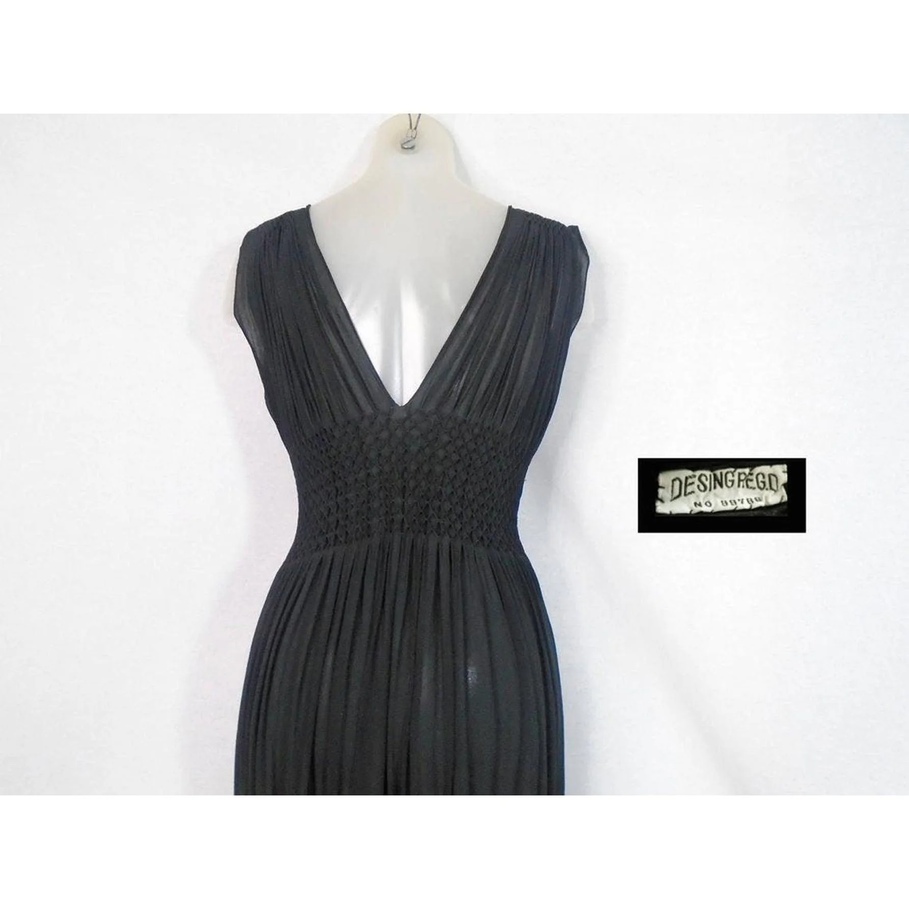 80s Couture Chiffon Cocktail Dress Low Back, Low Cut by Desing Reg D - Image 9
