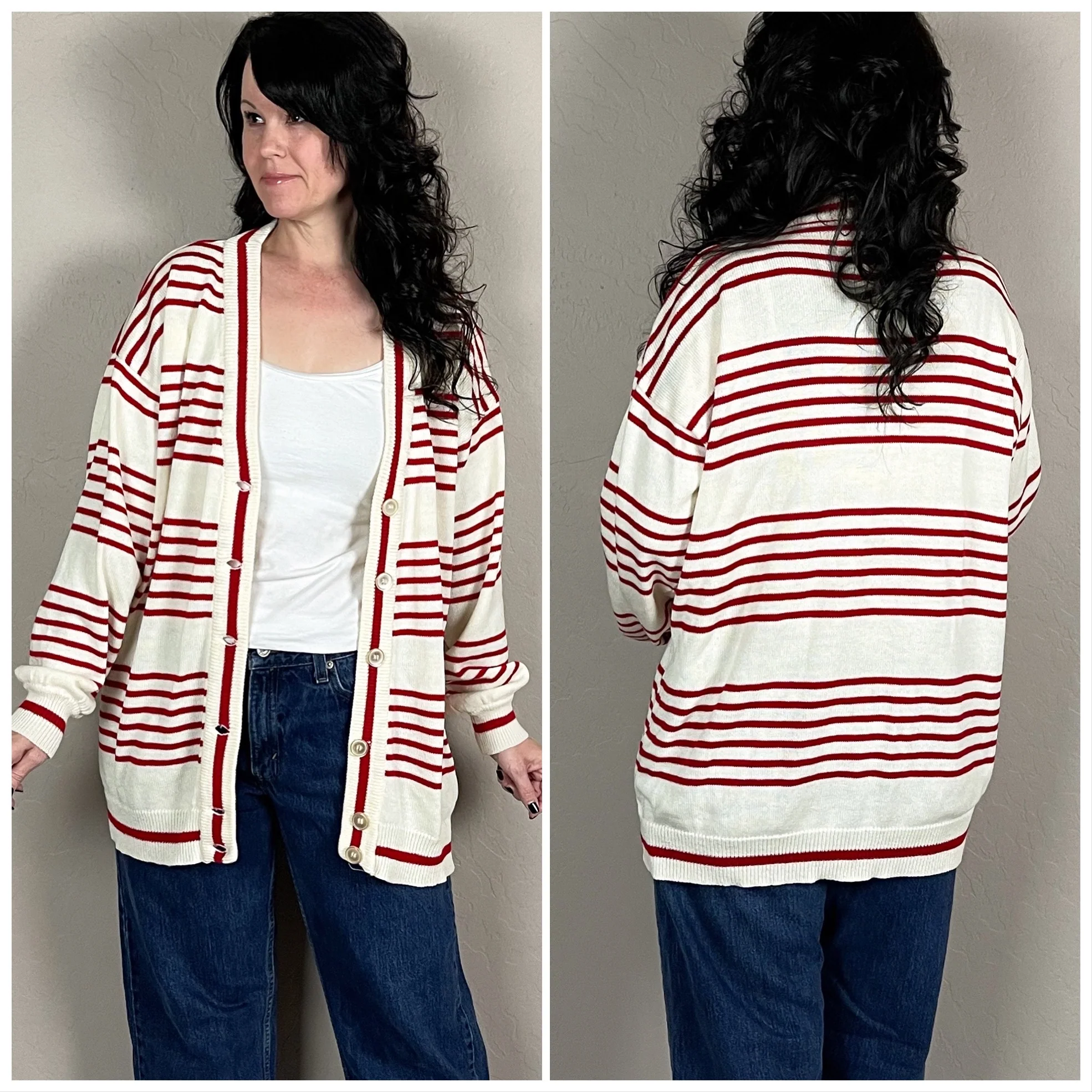 80s Cream And Red Stripe Cardigan By Andrew St. John - Image 4