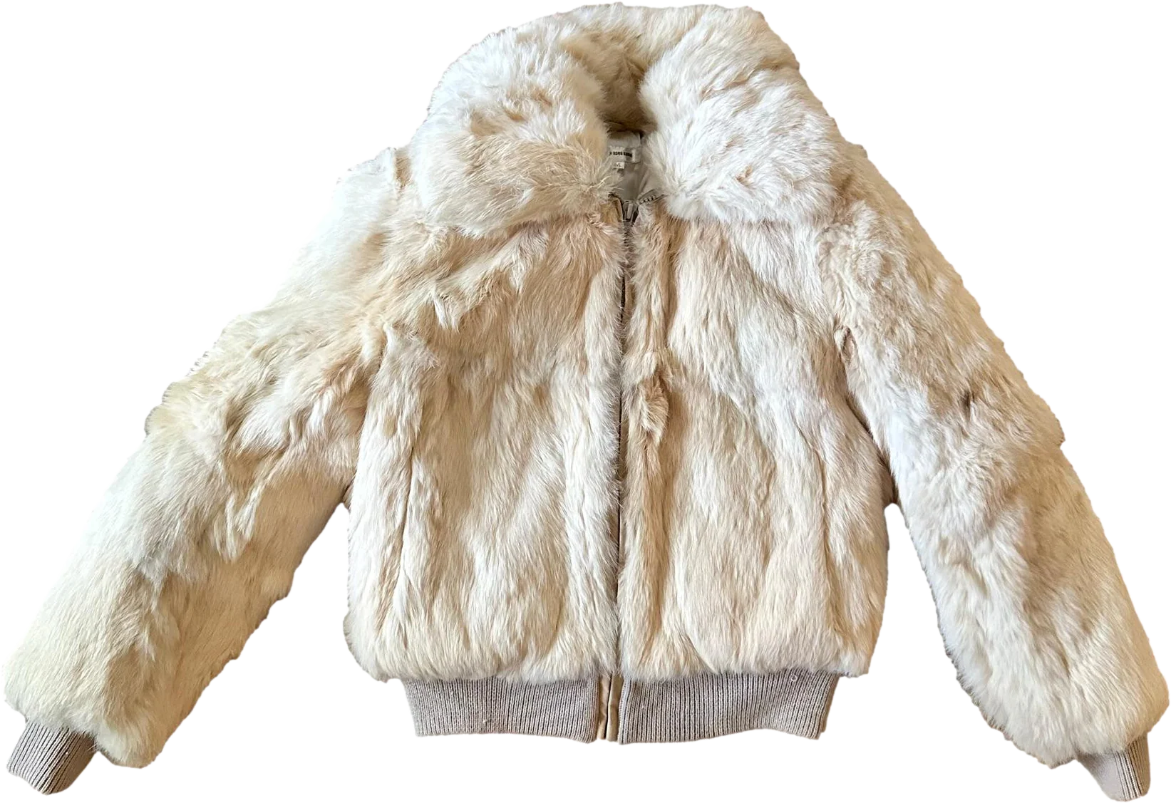 80s Cream Beige Rabbit Fur Bomber Coat