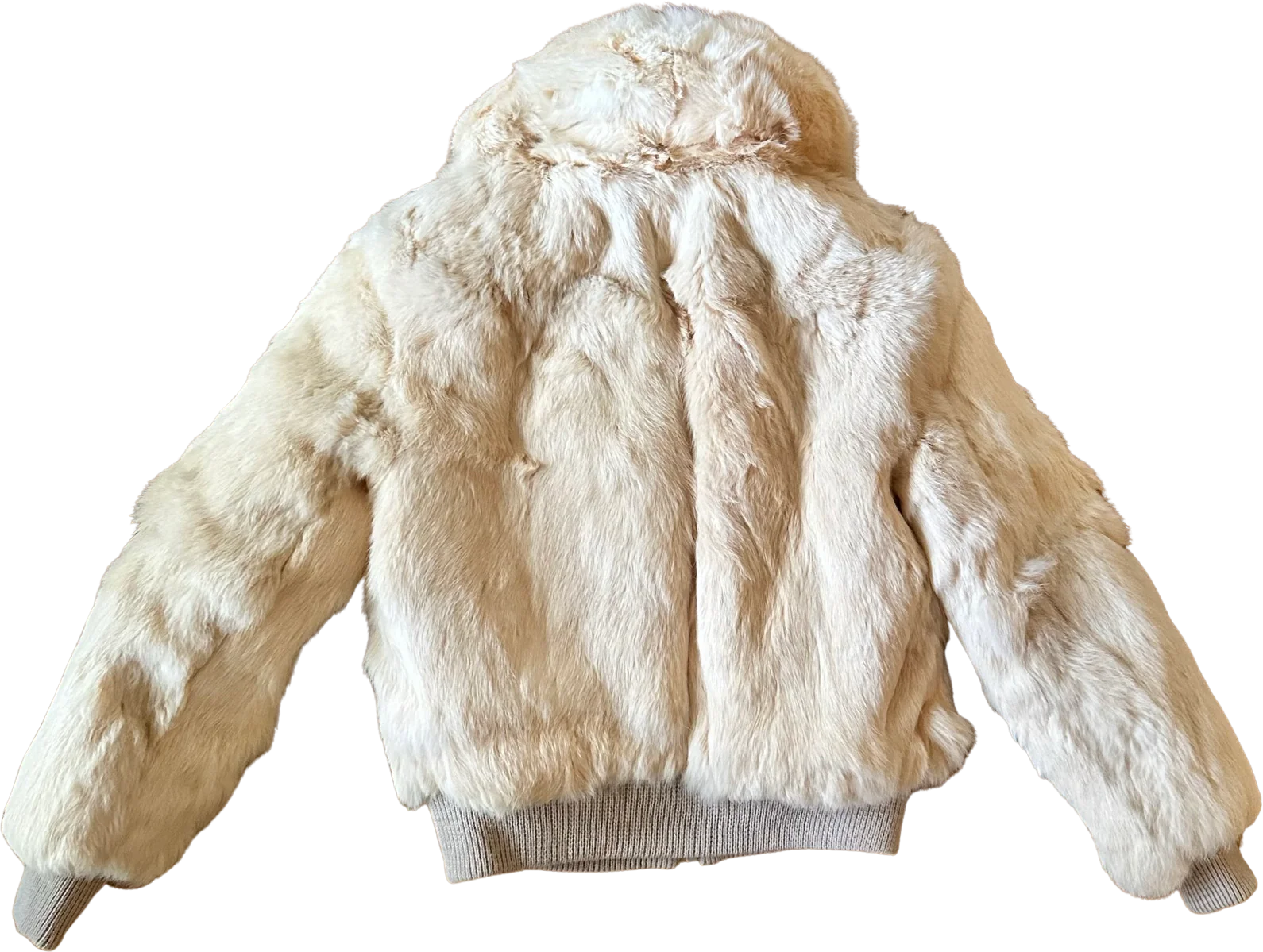 80s Cream Beige Rabbit Fur Bomber Coat - Image 2
