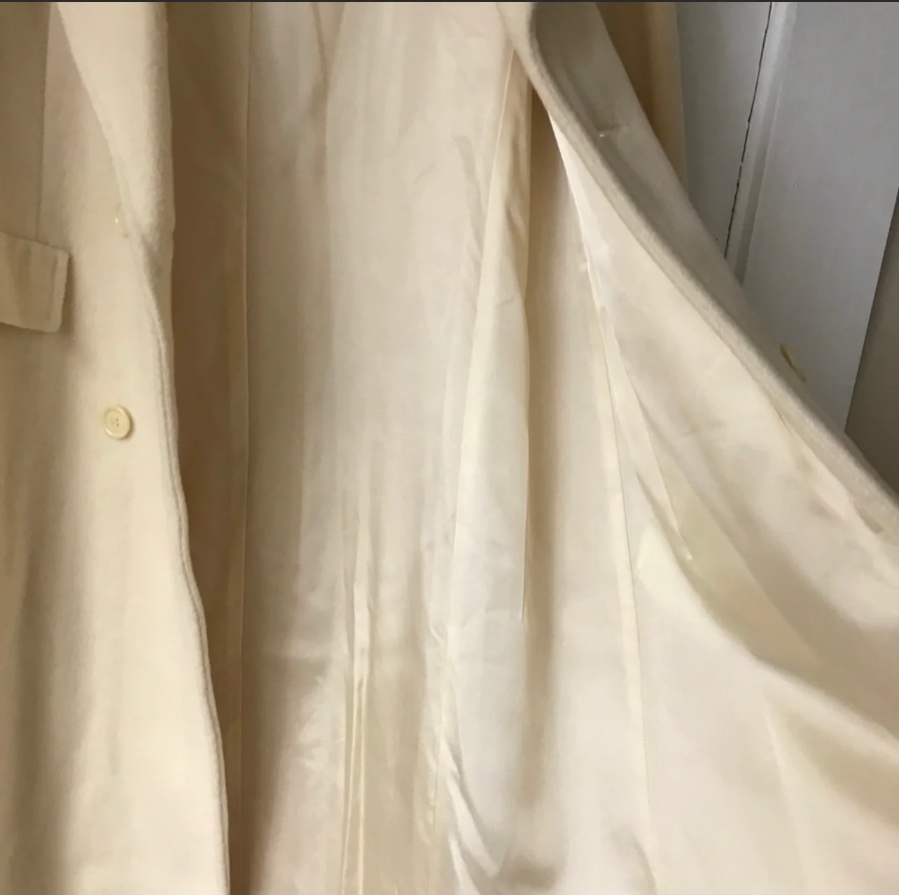 80s Cream Long Dress Coat By Wellington Fashions - Image 8