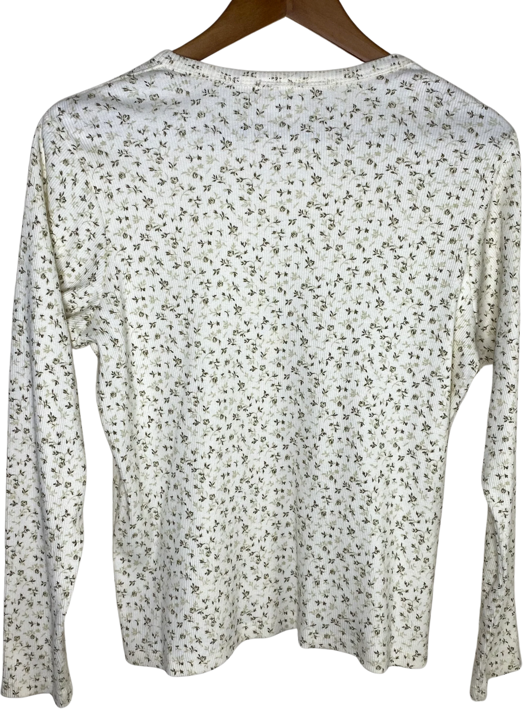 80s Crew Neck Long Sleeve Floral Print Ribbed Knit Top By L.L. Bean - Image 2