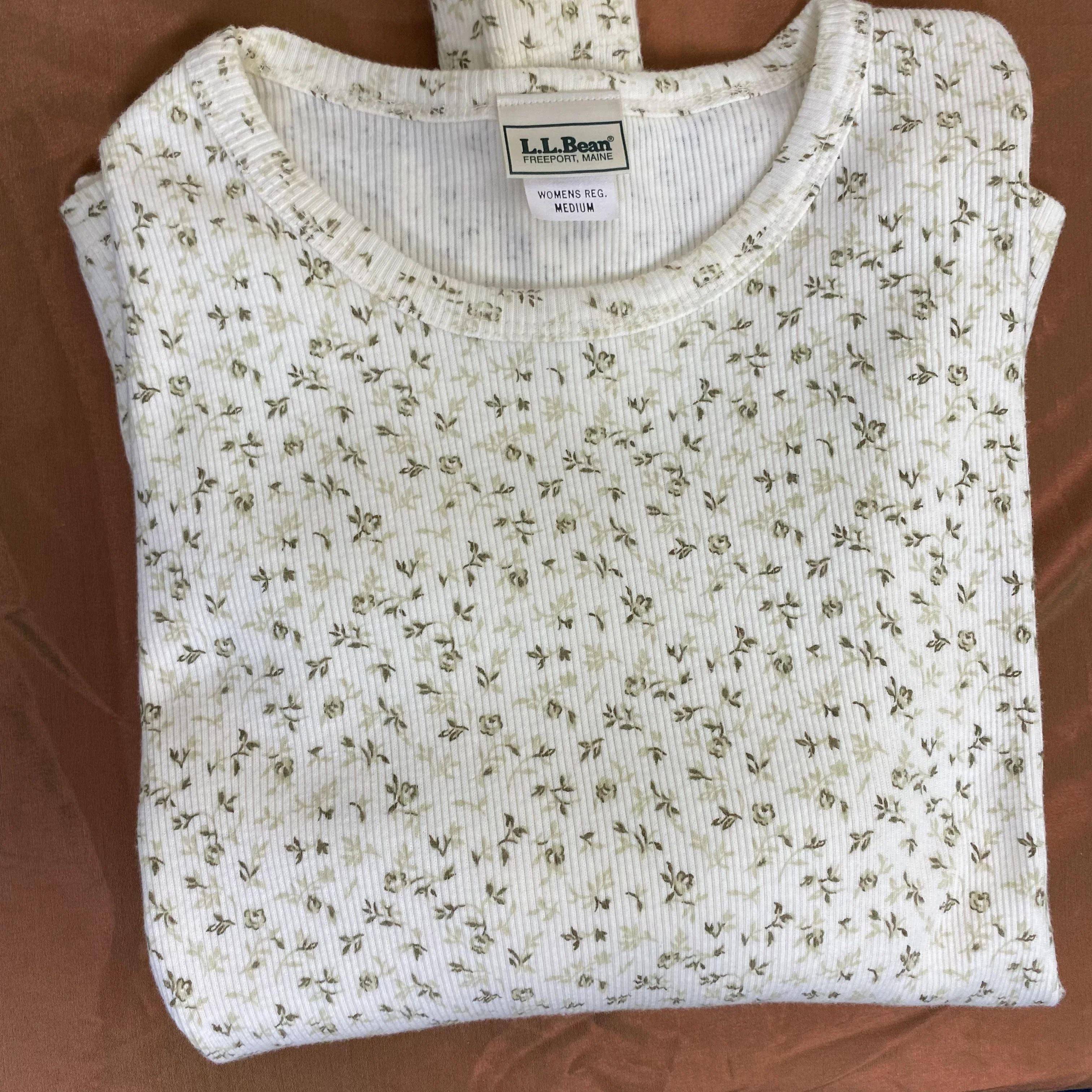 80s Crew Neck Long Sleeve Floral Print Ribbed Knit Top By L.L. Bean - Image 3