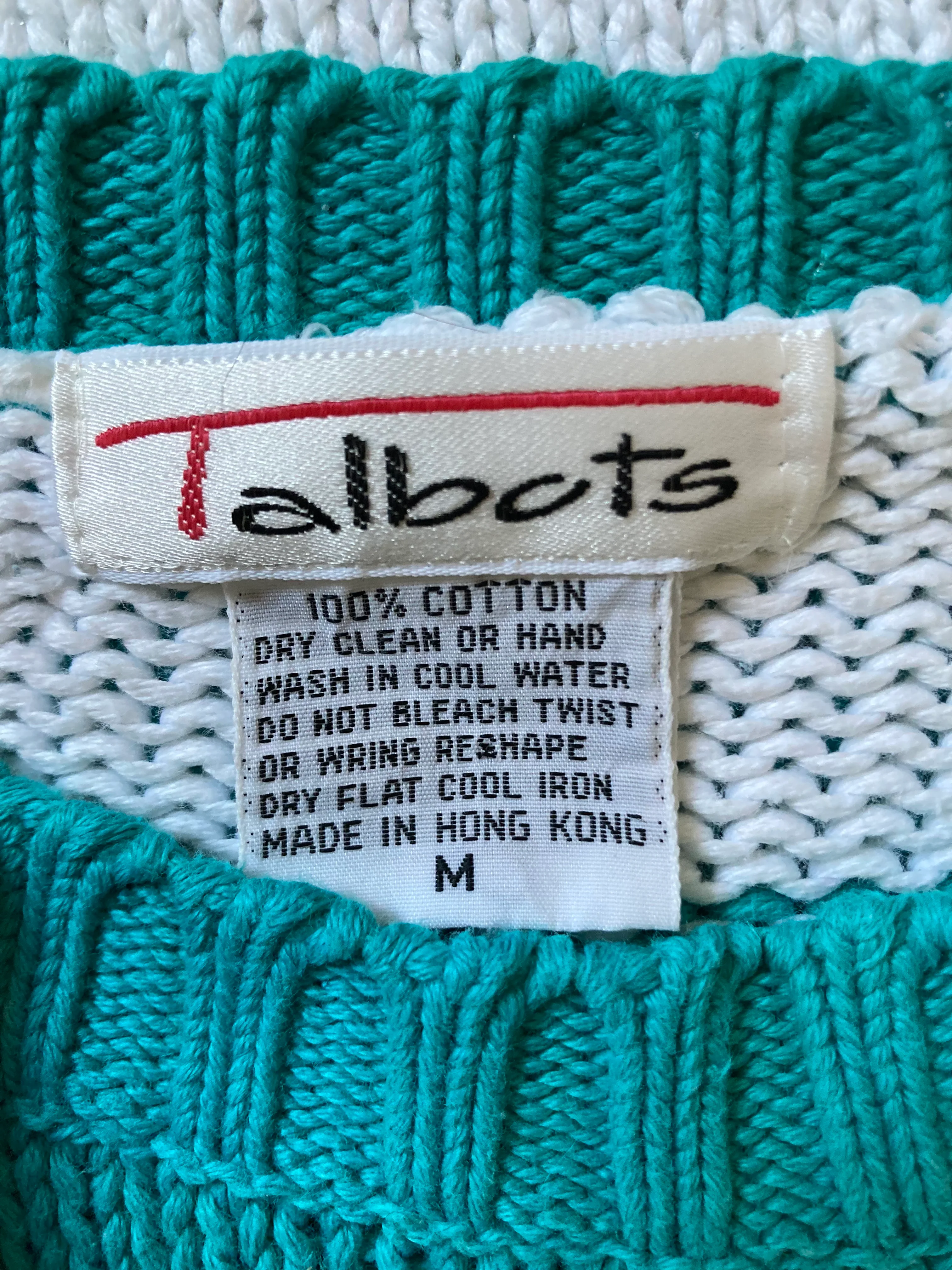 80s Crisp Teal And White Cotton Sweater By Talbots - Image 4