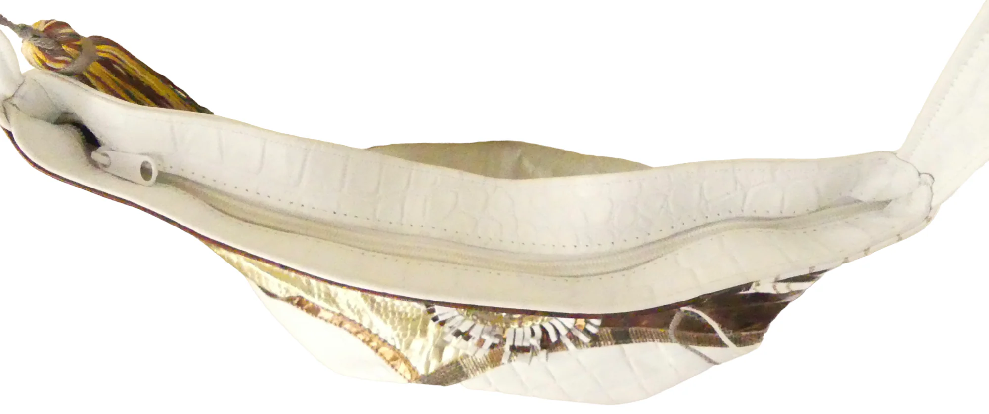 80s Croc Skin Print Leather Fringe Metal Brass Bag By Samir - Image 6