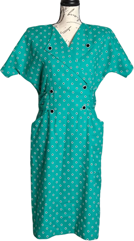 80s  Seafoam Green Double Breasted Dress by Damon Petites
