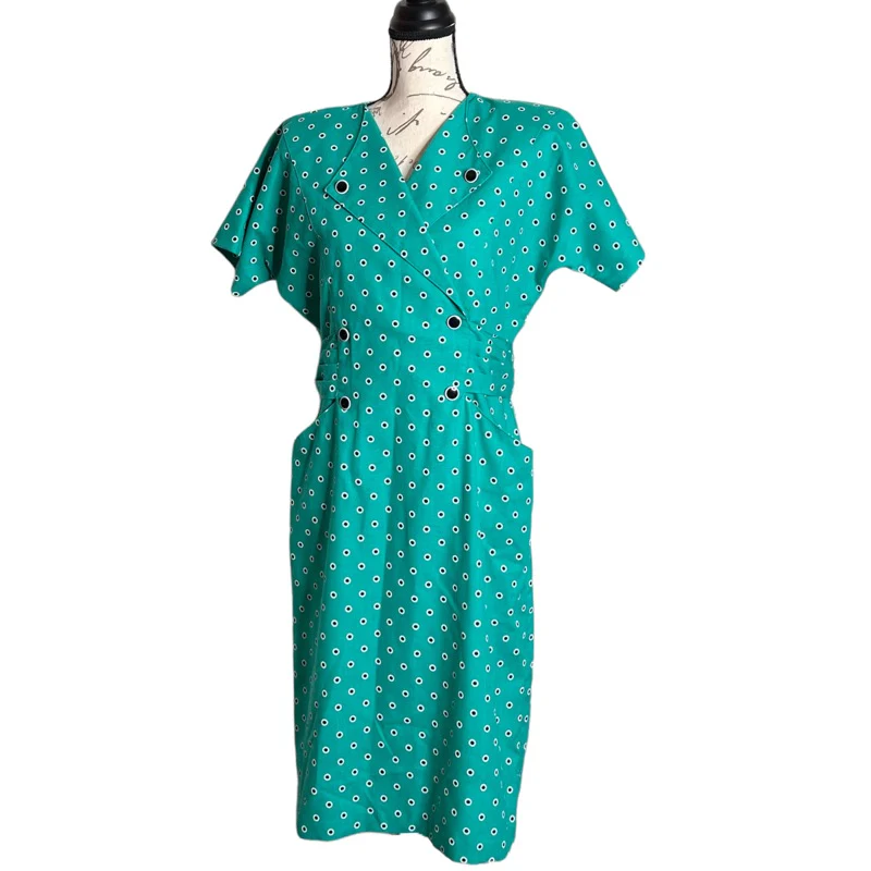 80s  Seafoam Green Double Breasted Dress by Damon Petites - Image 5