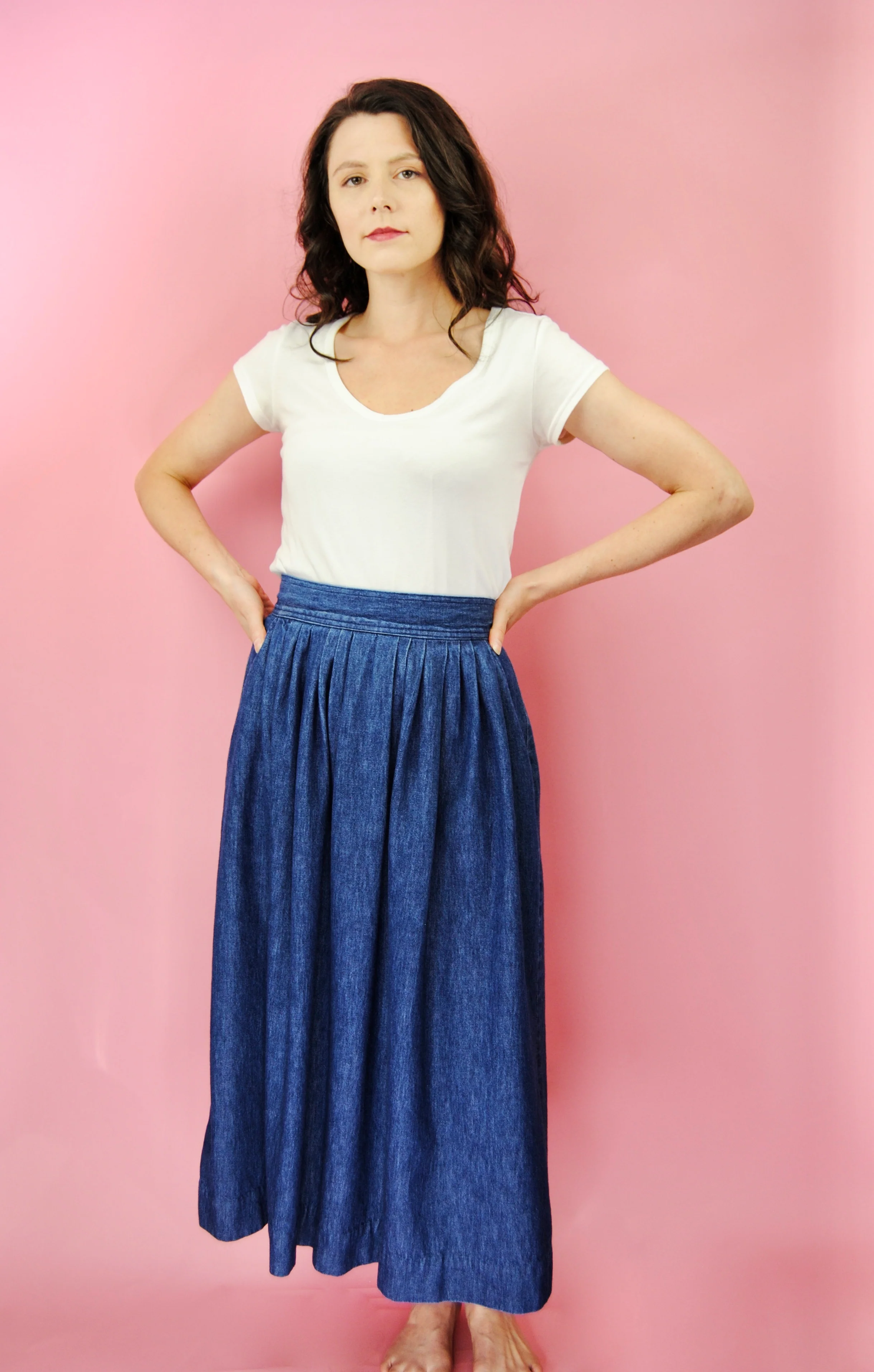 80s Dark Blue Denim Skirt With Pockets By Claude - Image 3