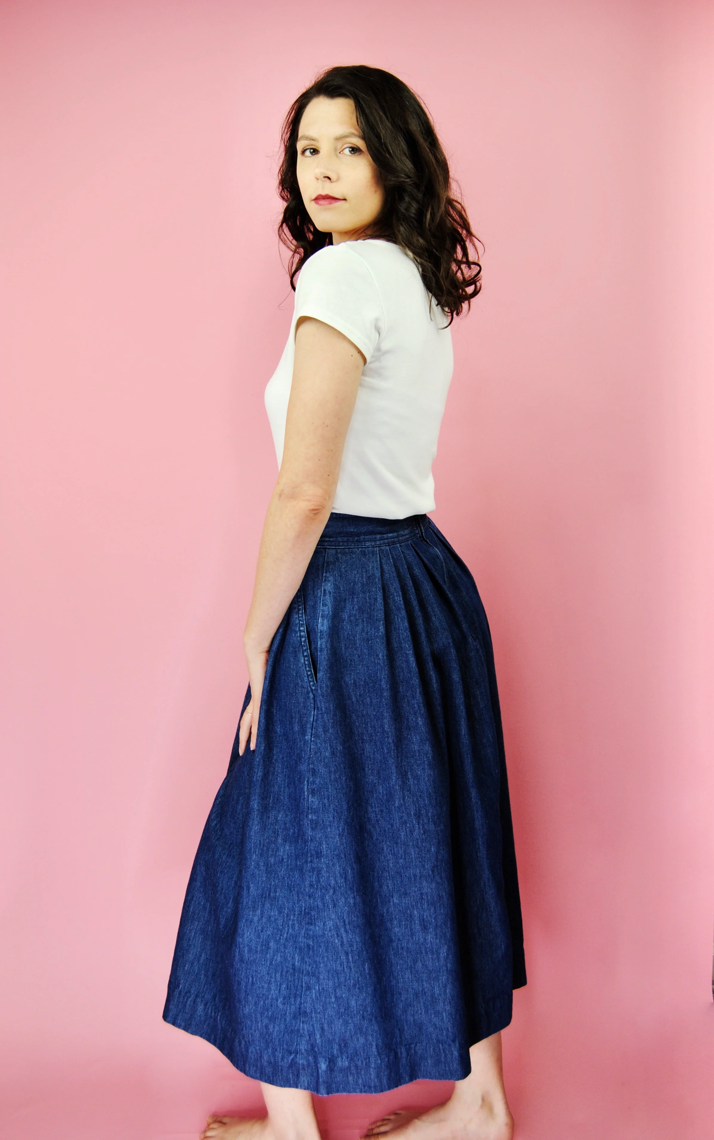 80s Dark Blue Denim Skirt With Pockets By Claude - Image 4