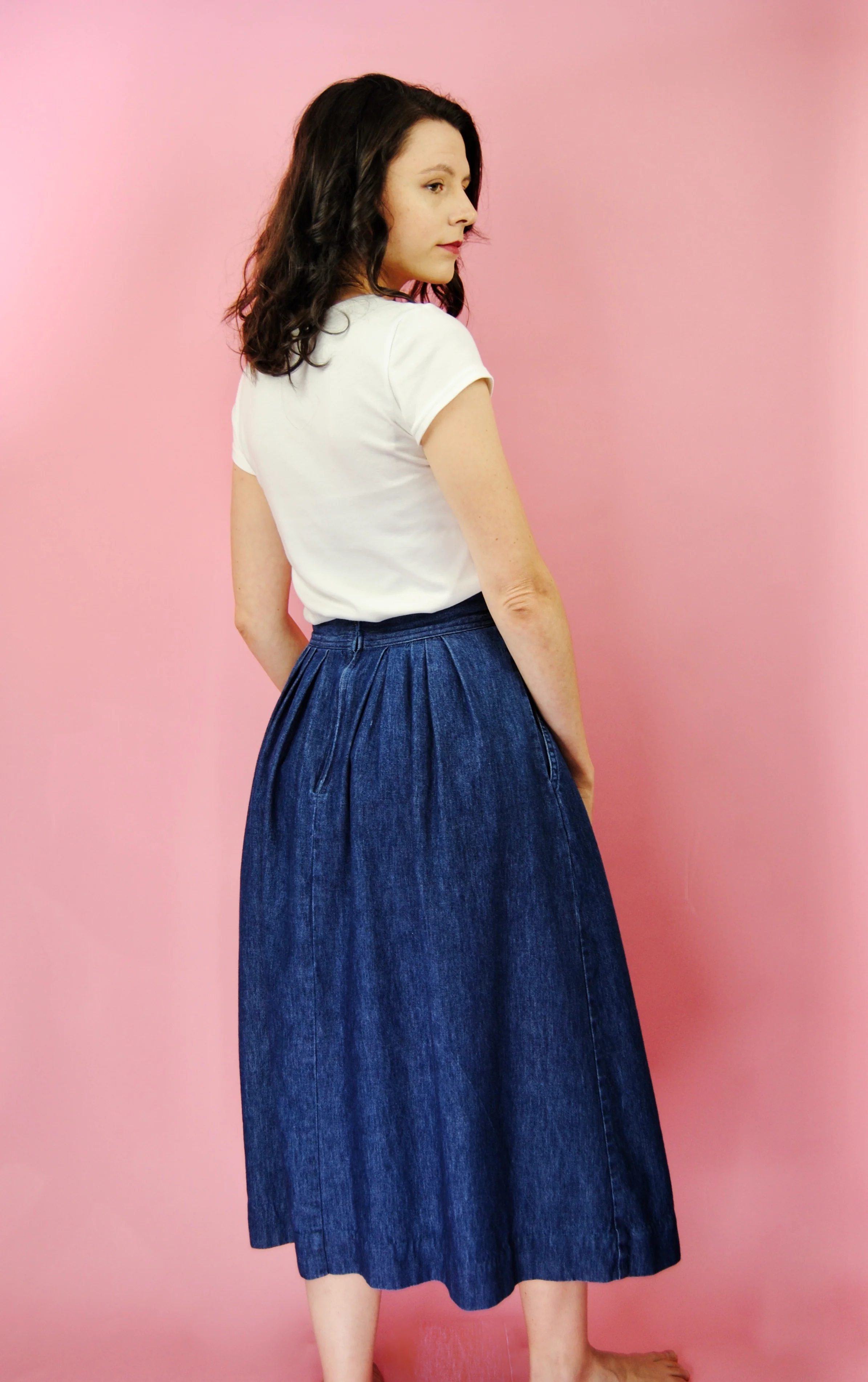 80s Dark Blue Denim Skirt With Pockets By Claude - Image 5