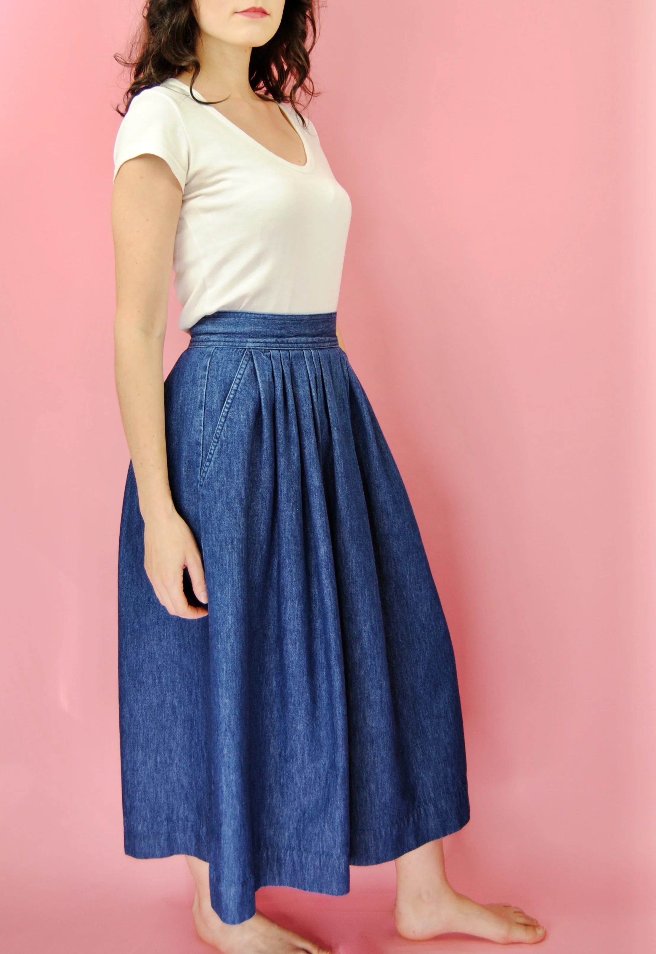 80s Dark Blue Denim Skirt With Pockets By Claude - Image 6