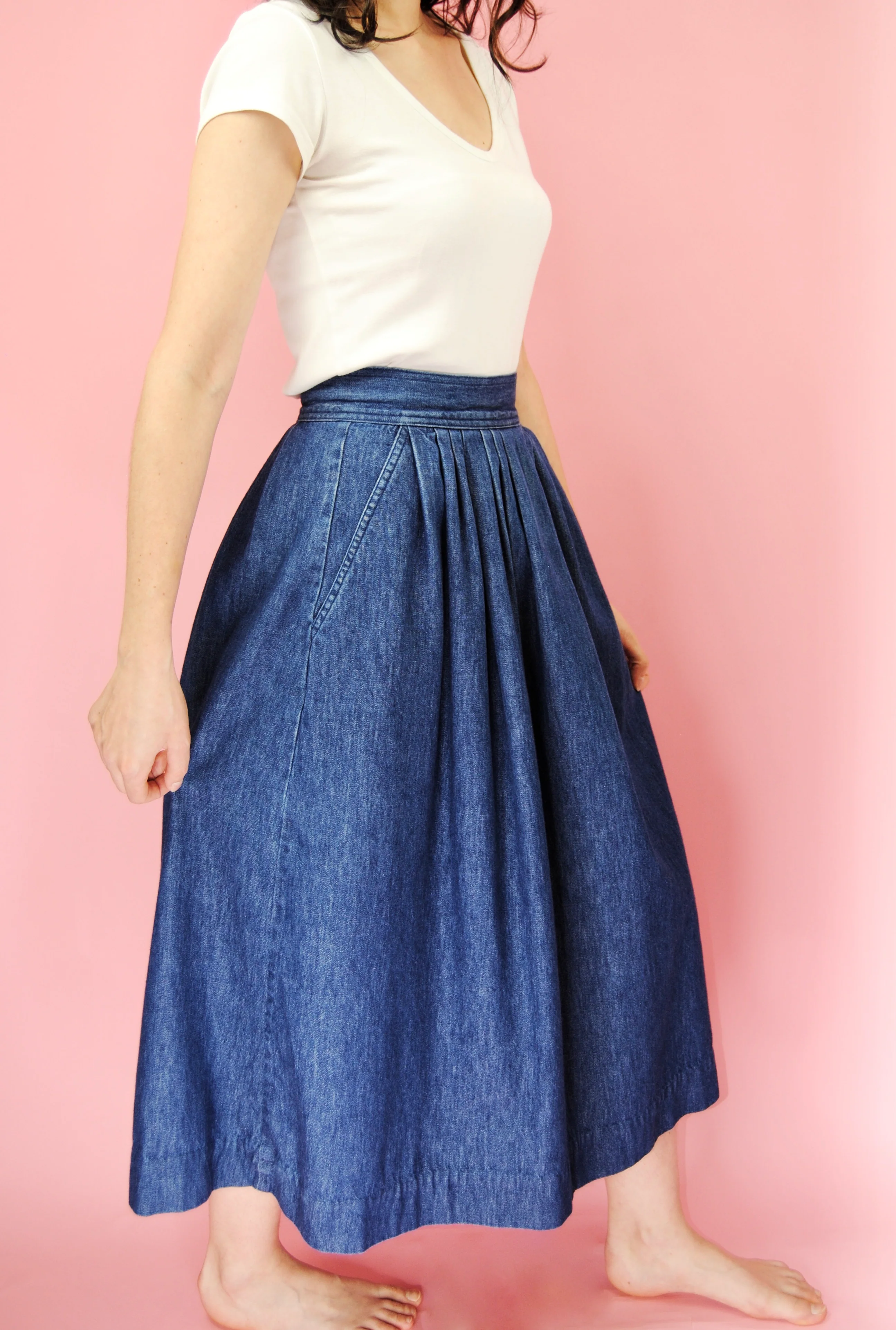 80s Dark Blue Denim Skirt With Pockets By Claude - Image 7