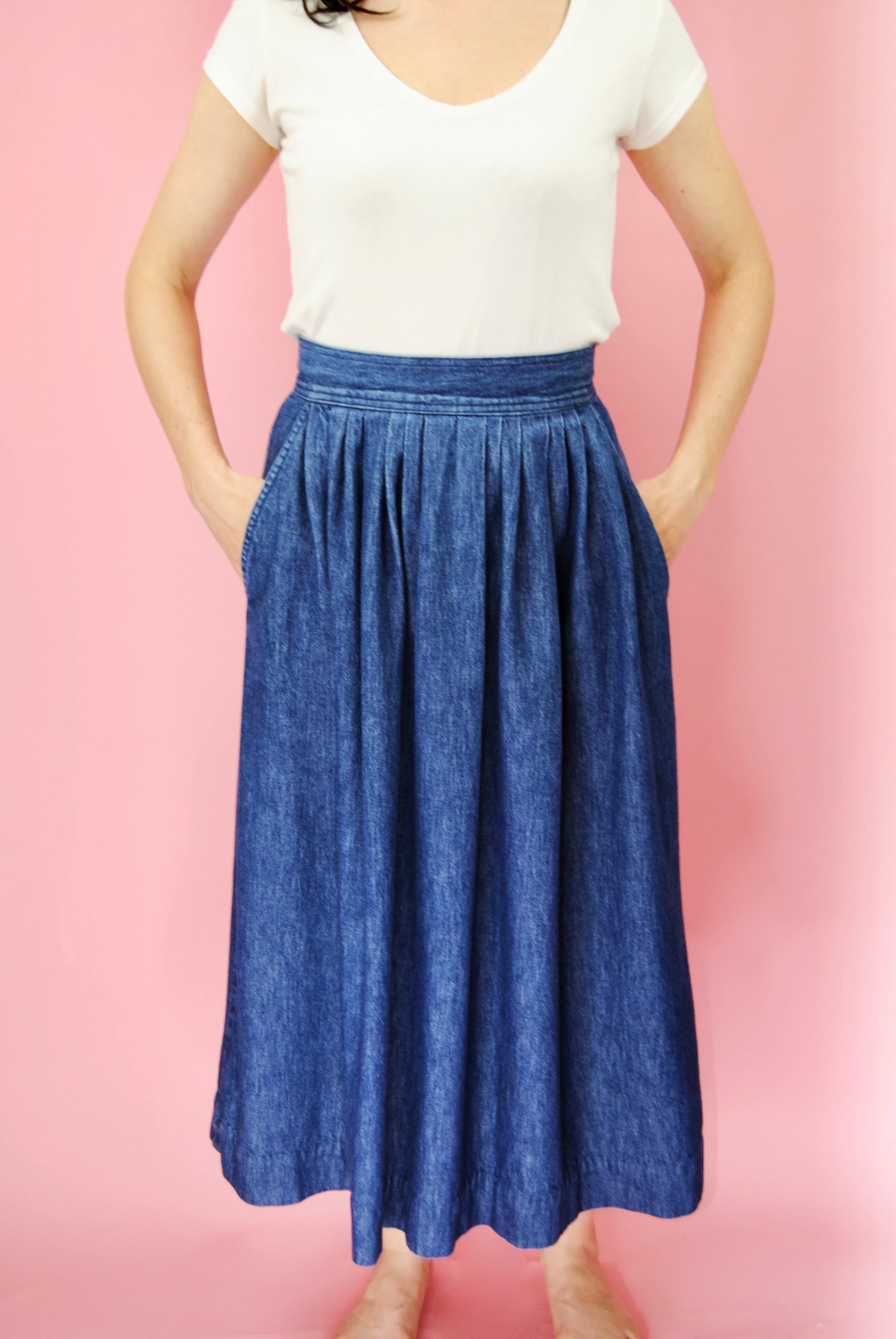 80s Dark Blue Denim Skirt With Pockets By Claude - Image 9