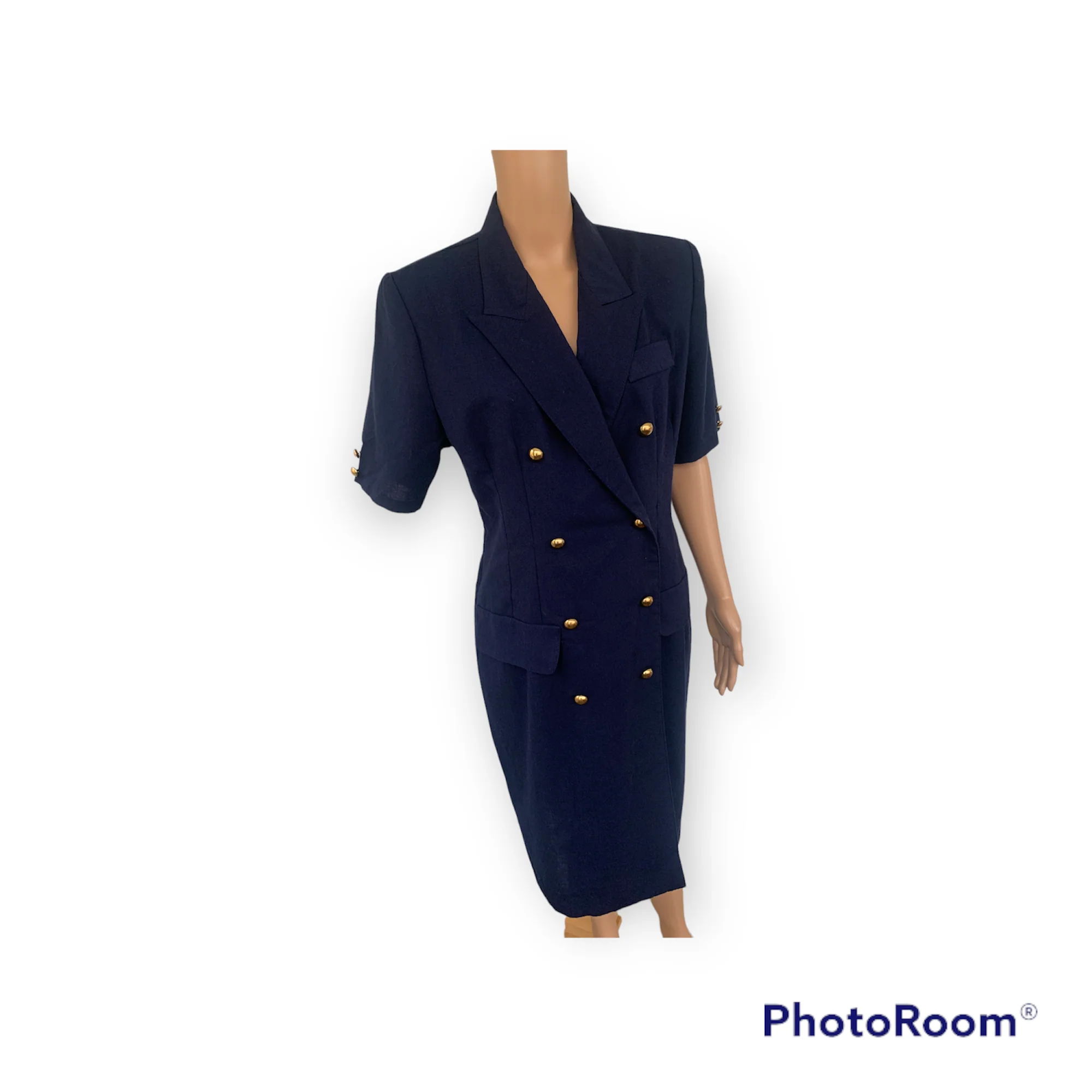 80s Dark Blue Double Breasted Career Dress By Zarr Collection - Image 3