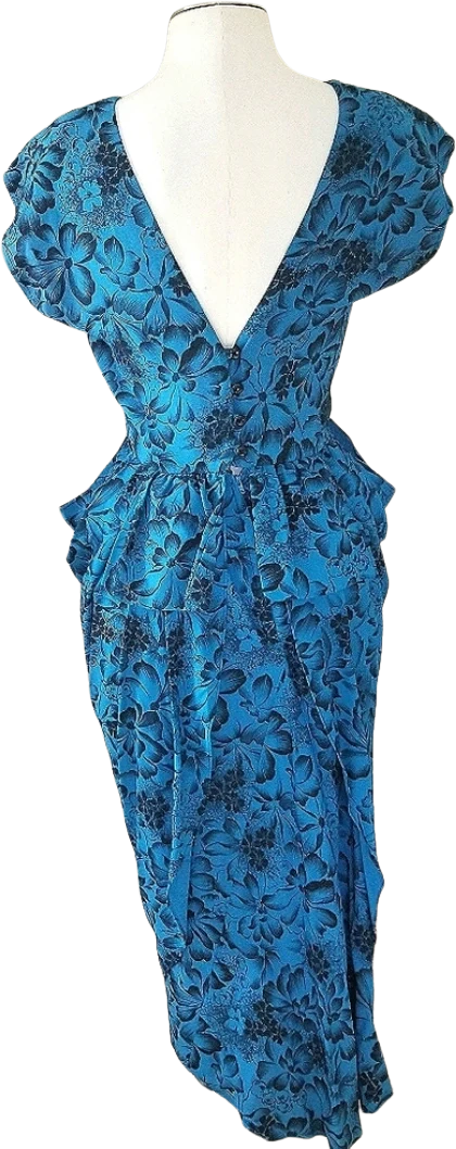 80s Dawn Joy 40s Inspired Floral Peplum Dress By Dawn Joy - Image 2