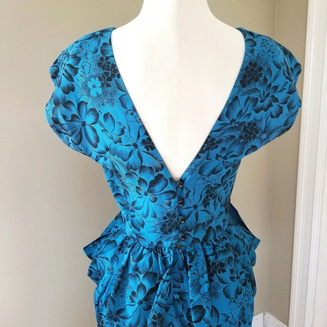 80s Dawn Joy 40s Inspired Floral Peplum Dress By Dawn Joy - Image 4