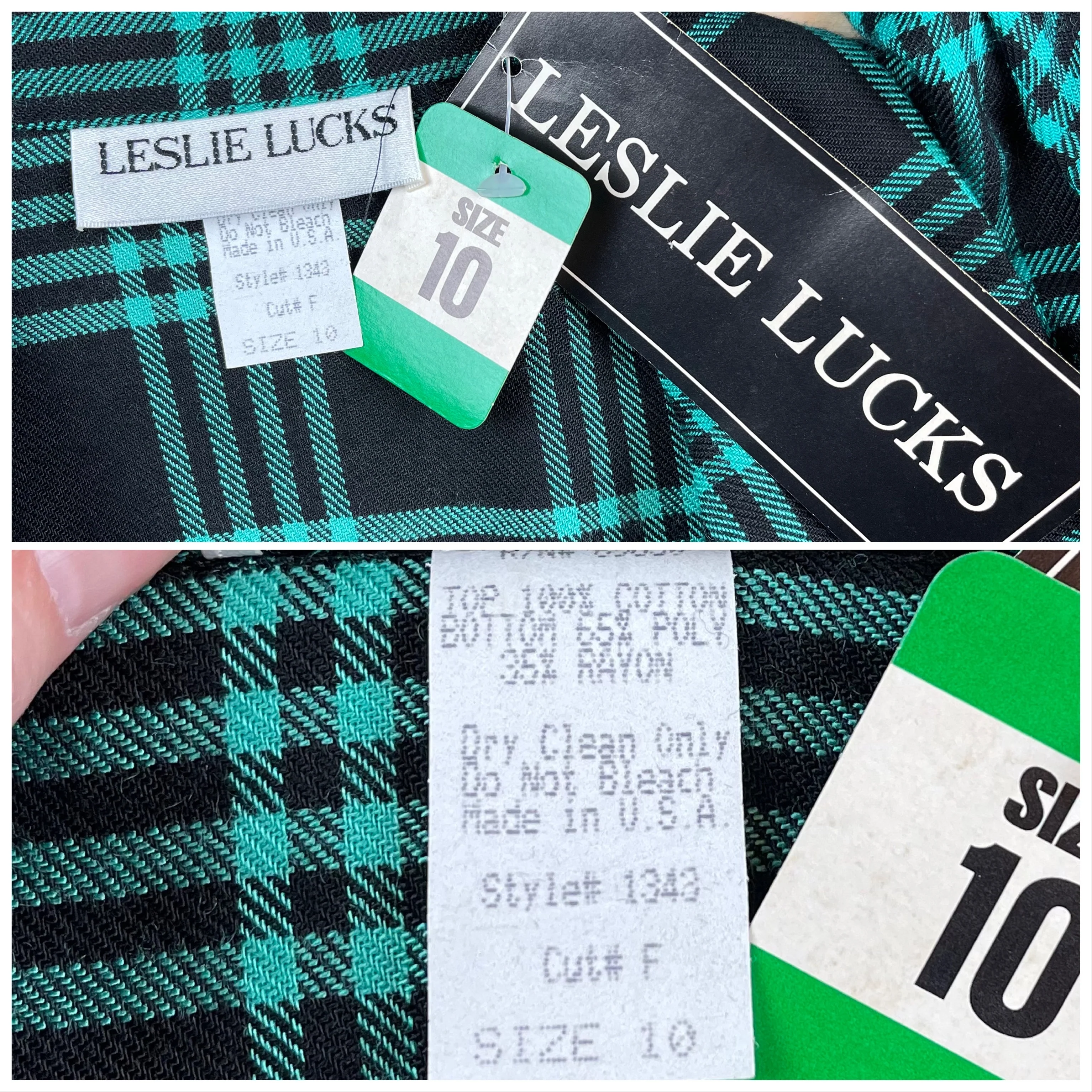 80s Deadstock Green And Black Plaid Crop Blazer By Leslie Lucks - Image 4
