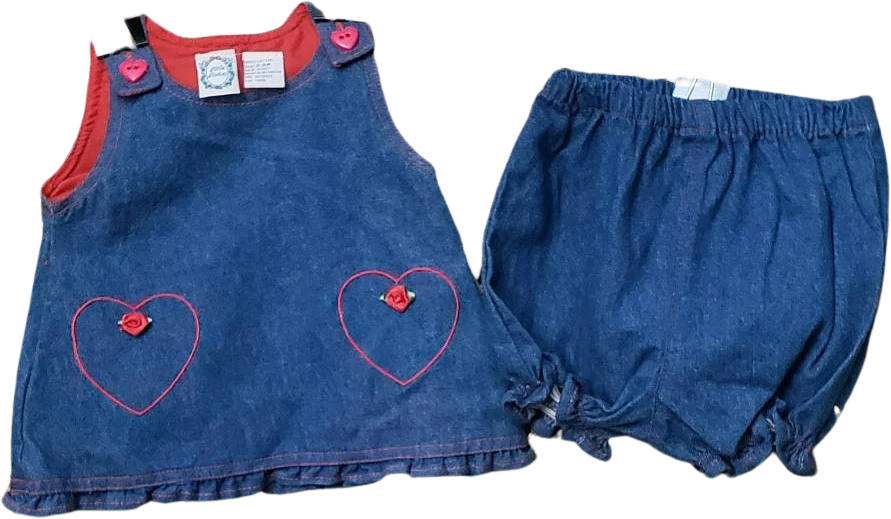 80s Denim Heart Dress with Bloomers 0-6m by Little Lindsey