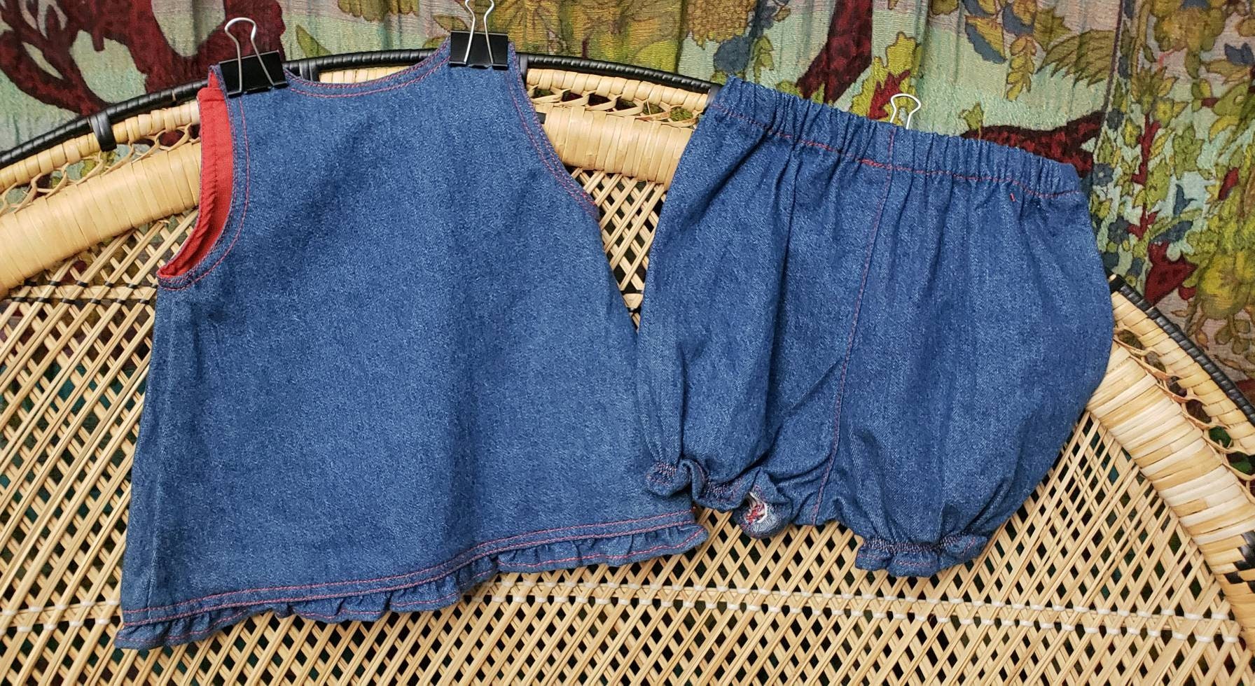 80s Denim Heart Dress with Bloomers 0-6m by Little Lindsey - Image 6