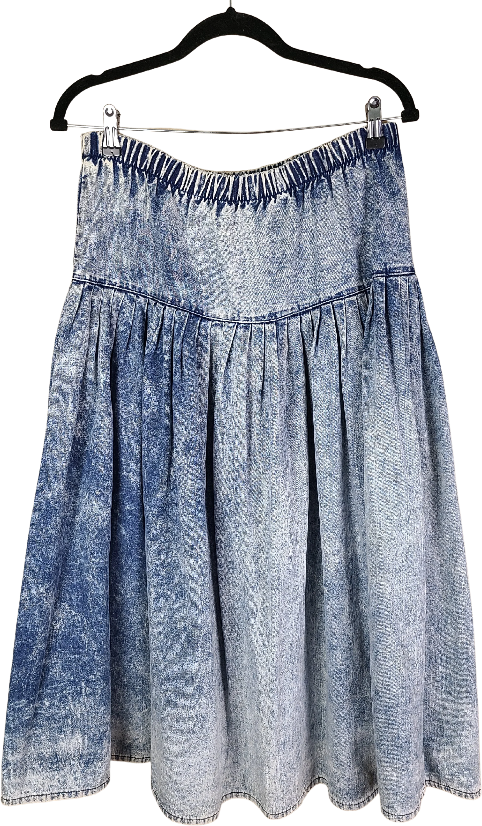 80s Denim Jean Skirt Full Blue Acid Wash Xl By Palmettos - Image 2